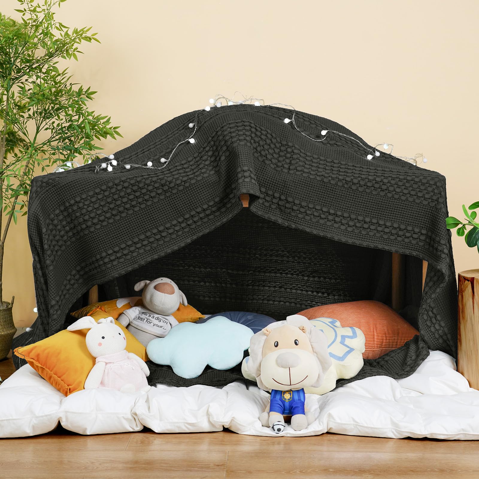 PHF 100% Cotton Waffle Weave Blanket Oversized King 120"x120"- Giant Big Breathable Blanket 10'x10' - Extra Large Washed Lightweight Soft Blanket for All Season - Black