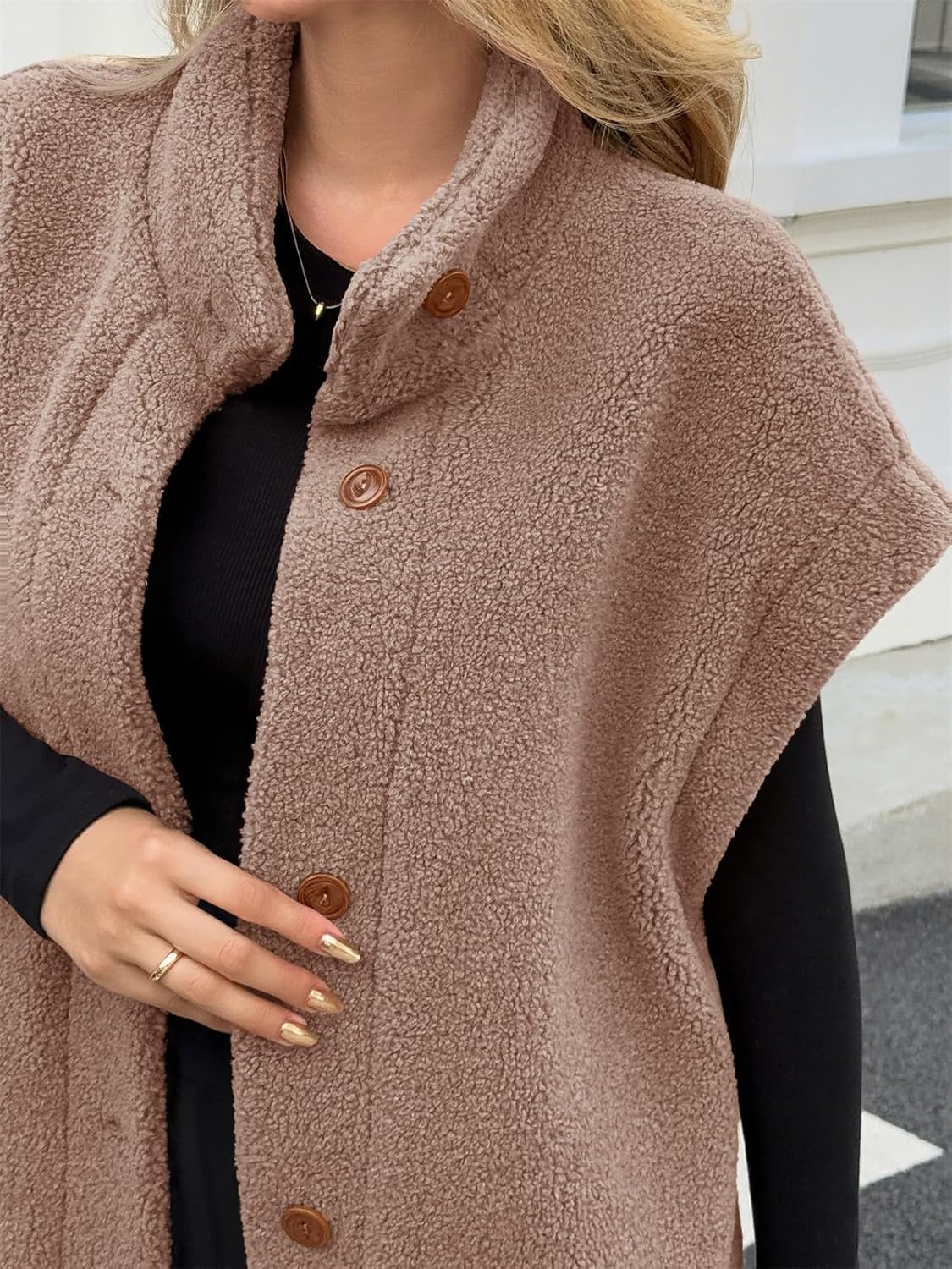 Tanakneo Womens Oversized Fleece Vest Sleeveless Fuzzy Sherpa Jacket Trendy Casual Button Down Warm Vests Outerwear - Image 4