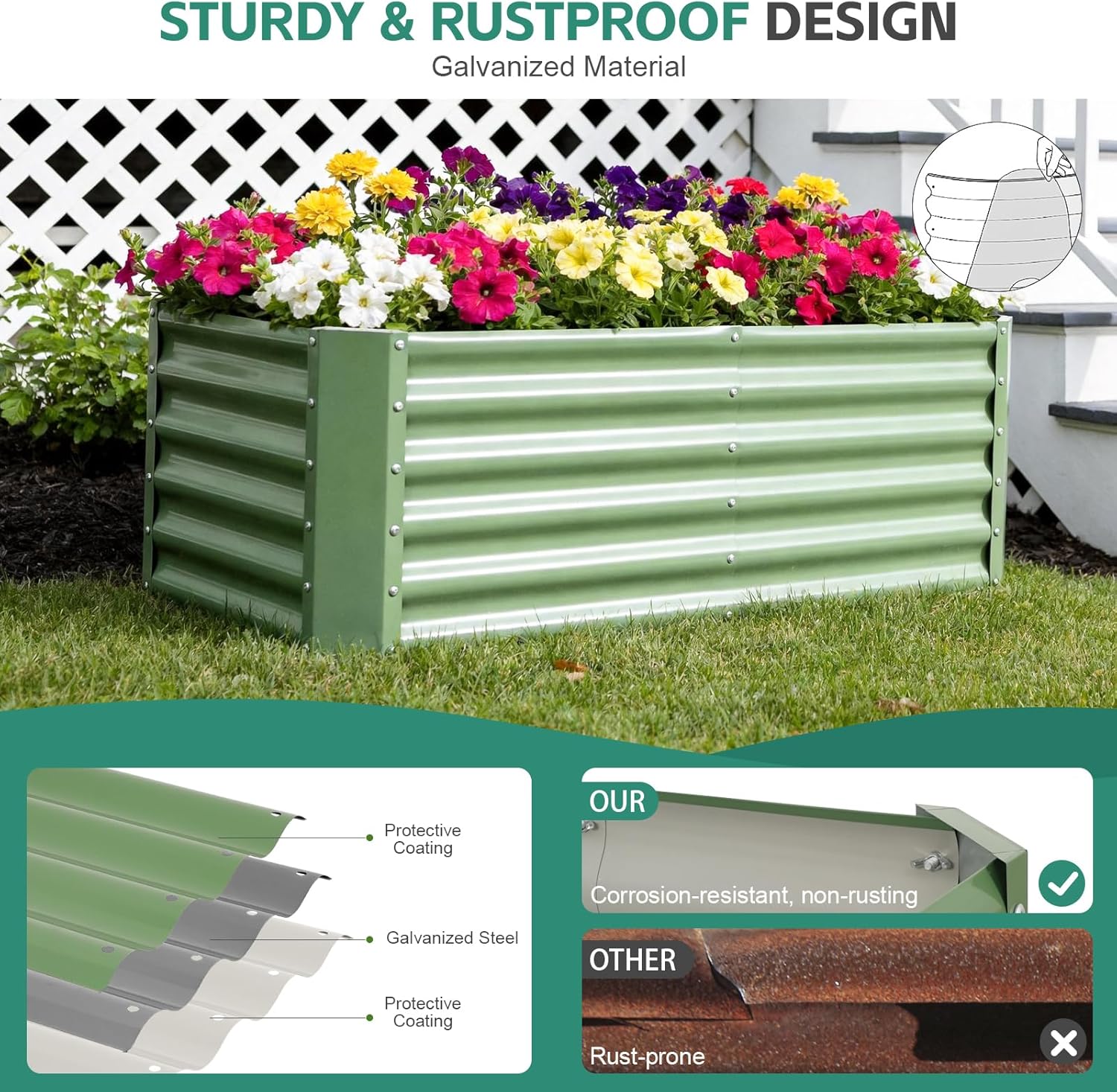 Galvanized Raised Garden Bed - 4x2x1.4ft (2Packs) Metal Garden Planter Box Outdoor | Steel Raised Bed Kit with Bracing Rods, Gloves for Gardening Vegetables Fruits and Flowers