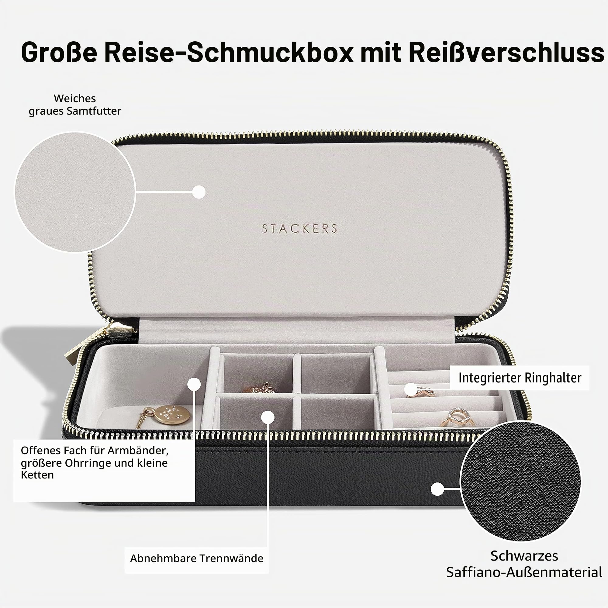 Stackers Schwarz Groß & Petite Reise Schmuckschatulle