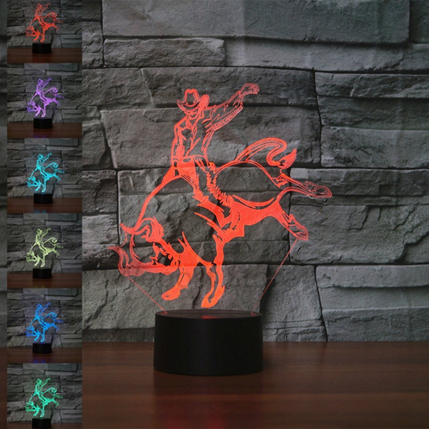 3D Lamp Optical Illusion Night Light,KINGCOO 7 Color Changing Touchable Table Desk Lamp Decorative Light for Kids,Children - Gift for Birthday Christmas Housewarming Graduation (Bullfighting) â image 1