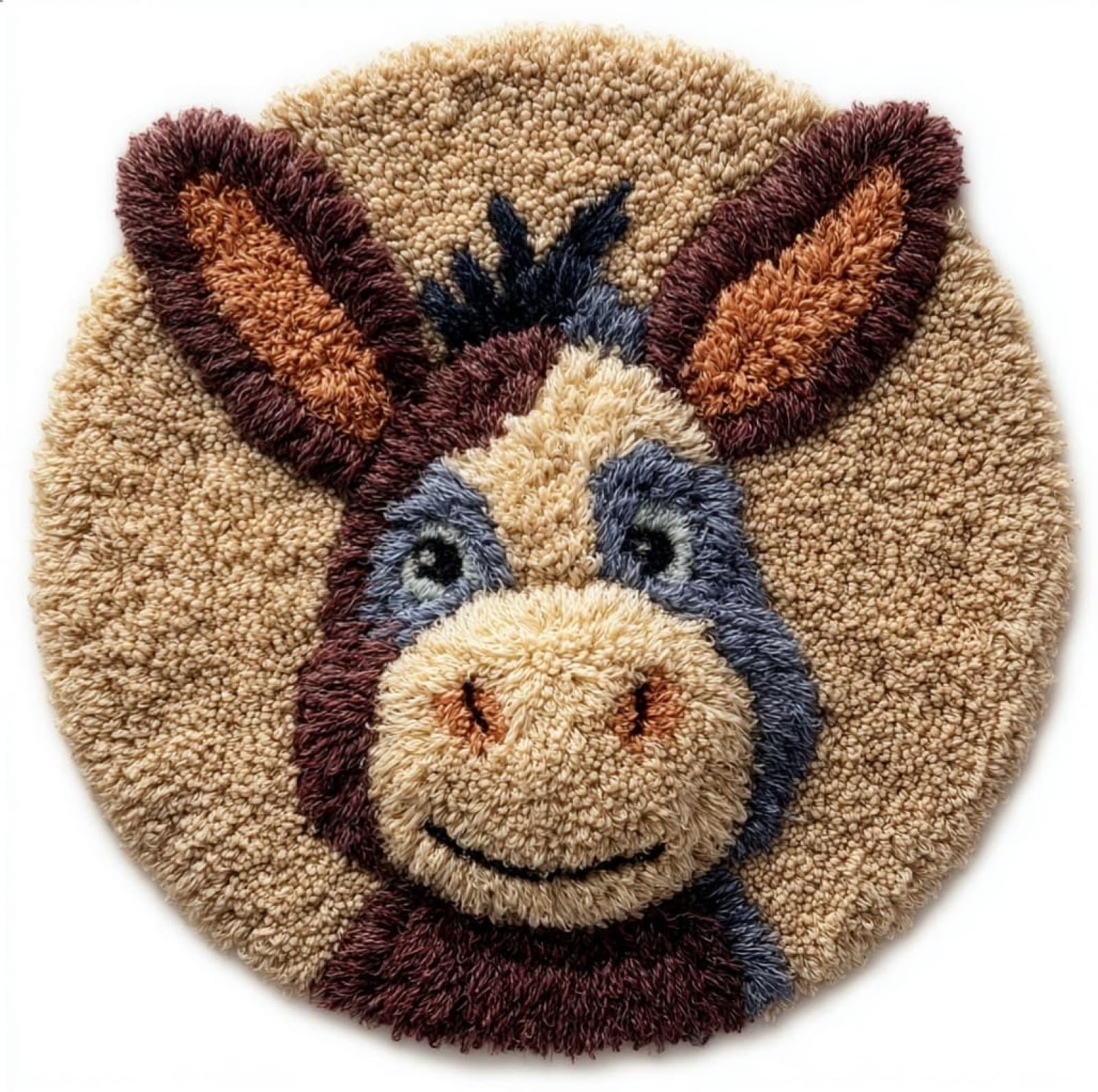 WallustrioaW Latch Hook Rug Kit,Cute Donkey,Pre-Printed Pattern Canvas Tapestry Embroidery Adults Handicrafts DIY Craft Cross Stitch Kits,50x50cm