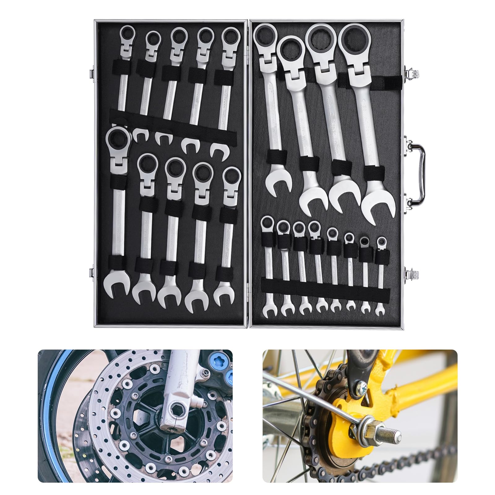 Set di chiavi a cricchetto snodato, set di attrezzi a cricchetto, con testa mobile, impugnatura ergonomica 6-32 mm