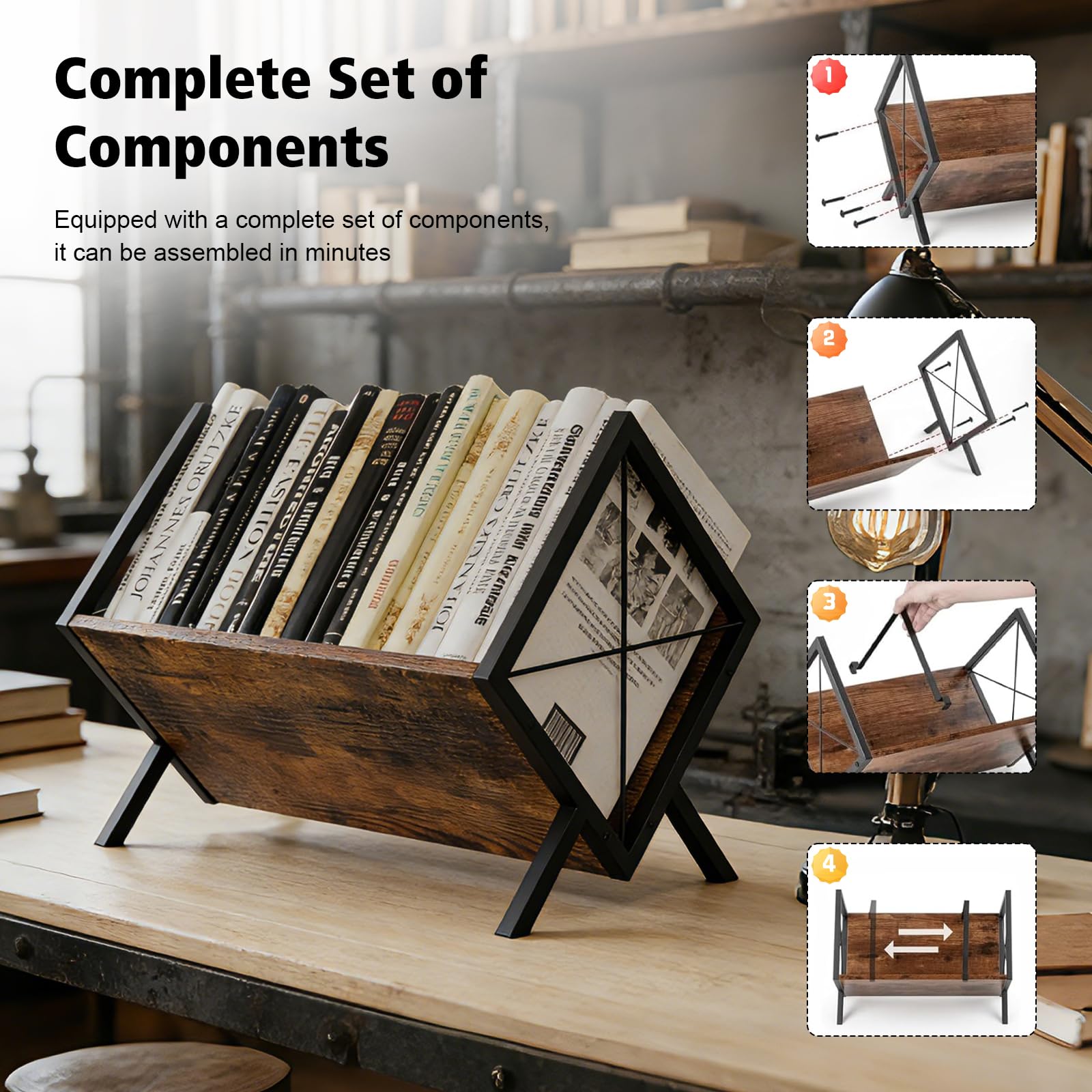 Porta Vinili per 80-100 Dischi,Supporto Espositore per Dischi in Vinile | Mobile Porta CD e Riviste con Divisori Antiscivolo,Design Retrò Industriale per Soggiorno e Ufficio