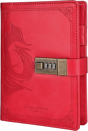 Vista 40 de Dragon - Diario de cuero, cuaderno de tapa dura, diario recargable con cerradura, diario de escritura en papel en línea/en blanco con cerradura