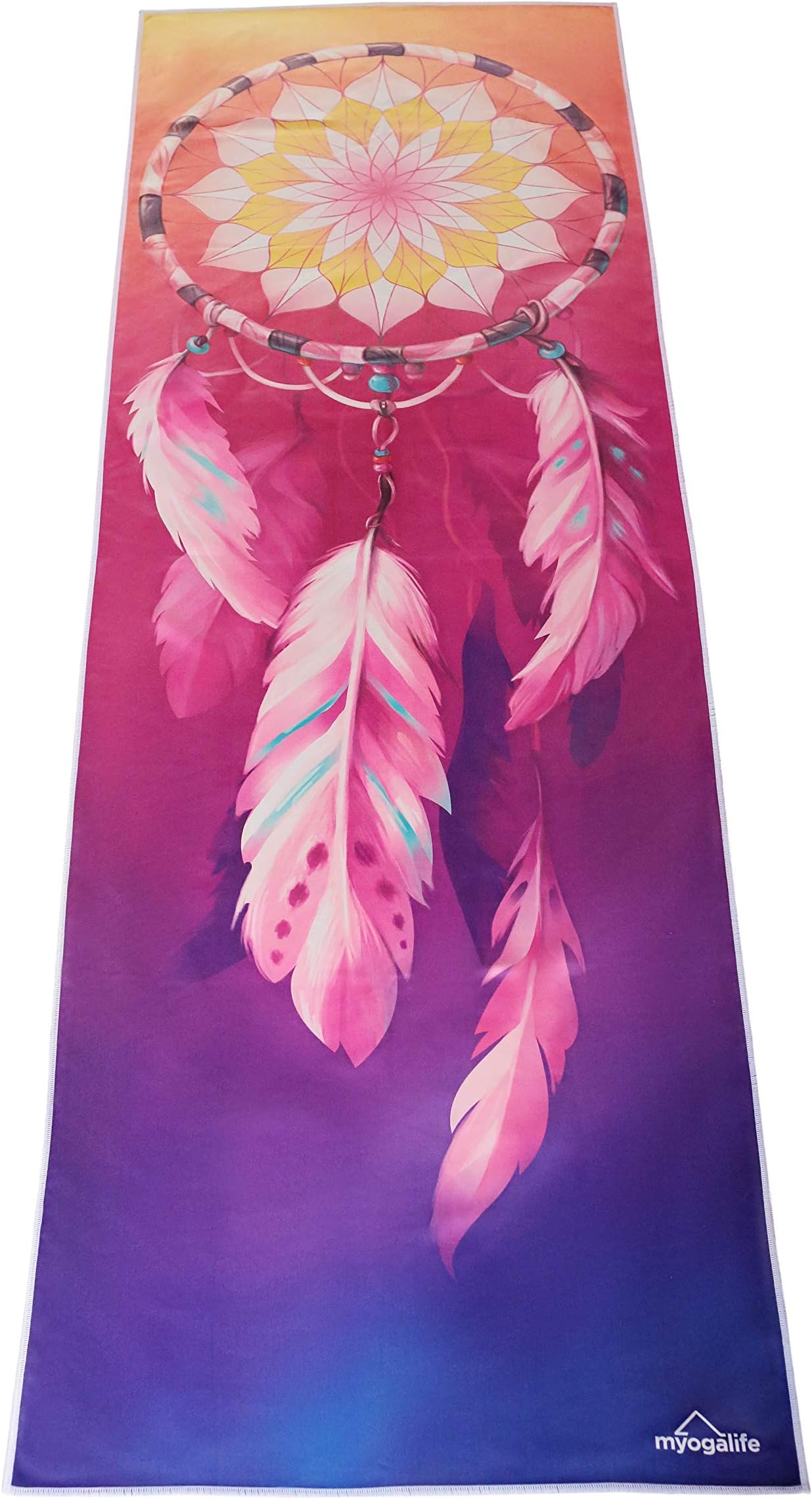 Hot Yoga Towel Beautiful Design, Extra Long (24"x72"), Extremely Absorbent, Machine Washable and Non-Slip When Dampened. Perfect for Bikram, Ashtanga, Pilates, etc