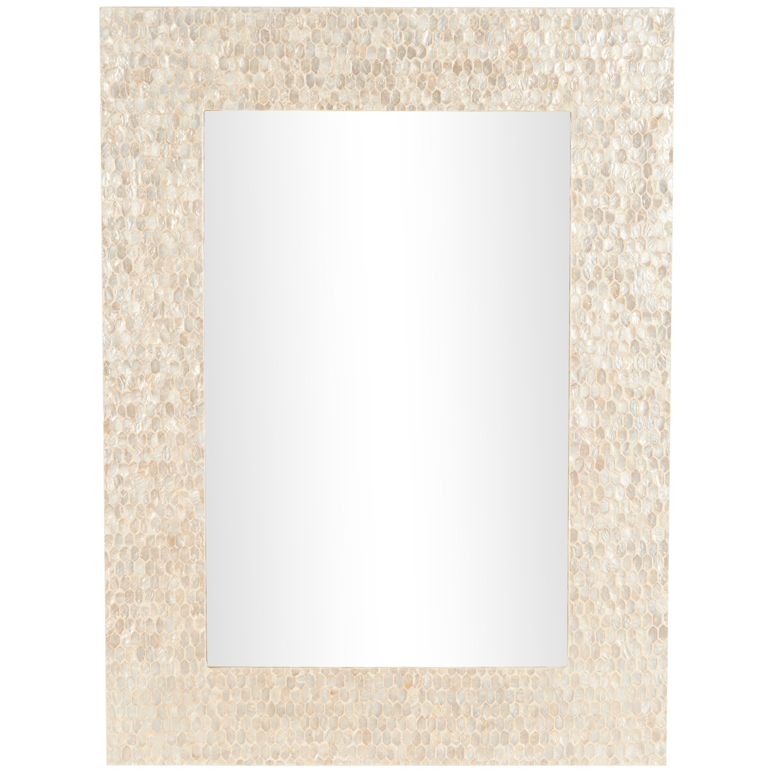 Deco 79 Mother of Pearl Shell Handmade Room Wall Mirror Mosaic Entryway Mirror, Wall Mounted Mirror 36" x 1" x 48", Cream