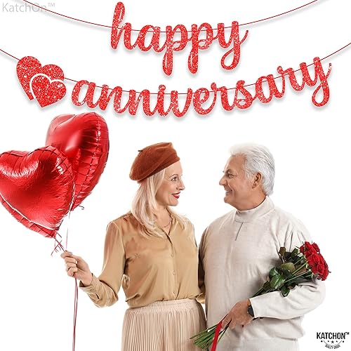 Miniatura 9 de KatchOn, Cartel de feliz aniversario con purpurina roja, 10 pies, sin bricolaje, decoraciones de feliz aniversario, romántico, letrero rojo de feliz