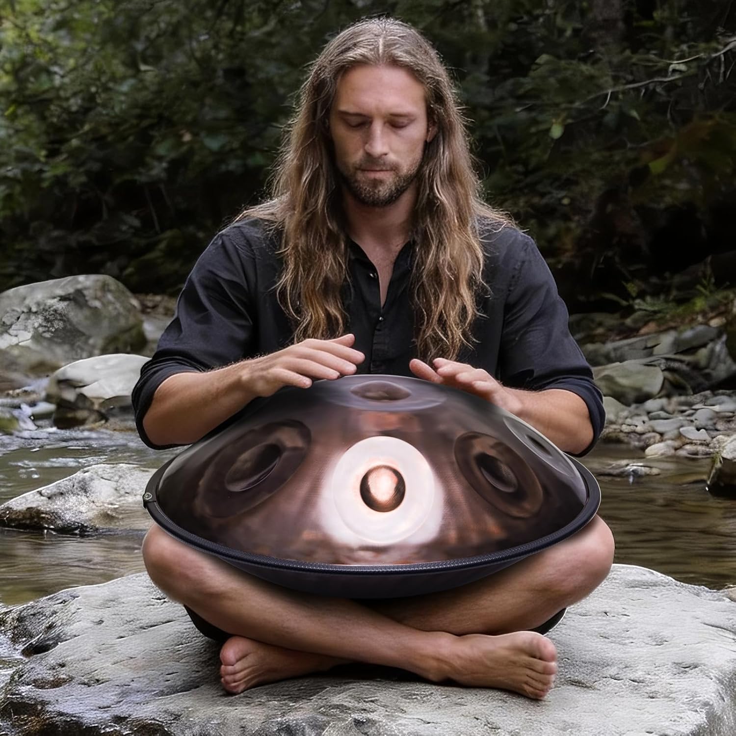 "SINGOFIRE" New Upgrade Advanced Handpan Drum, Ember Steel Handpan, 10-Notes with Bag, 22-Inch 440Hz D Minor Kurd, Telescopic Drum Stand, Copper Glow Pupil