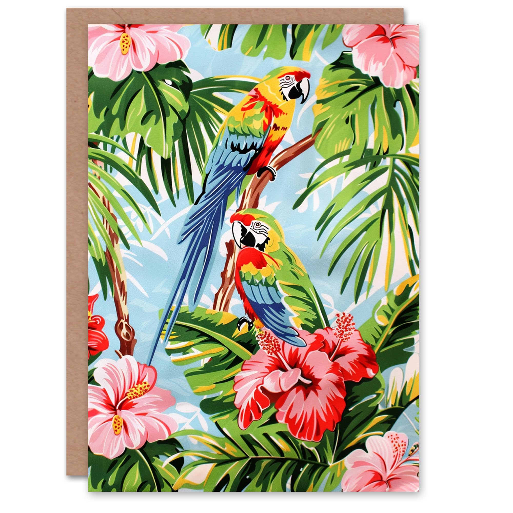 Artery8 Tropical Jungle Flowers Parrots Paradise Design For Her Woman Birthday Card