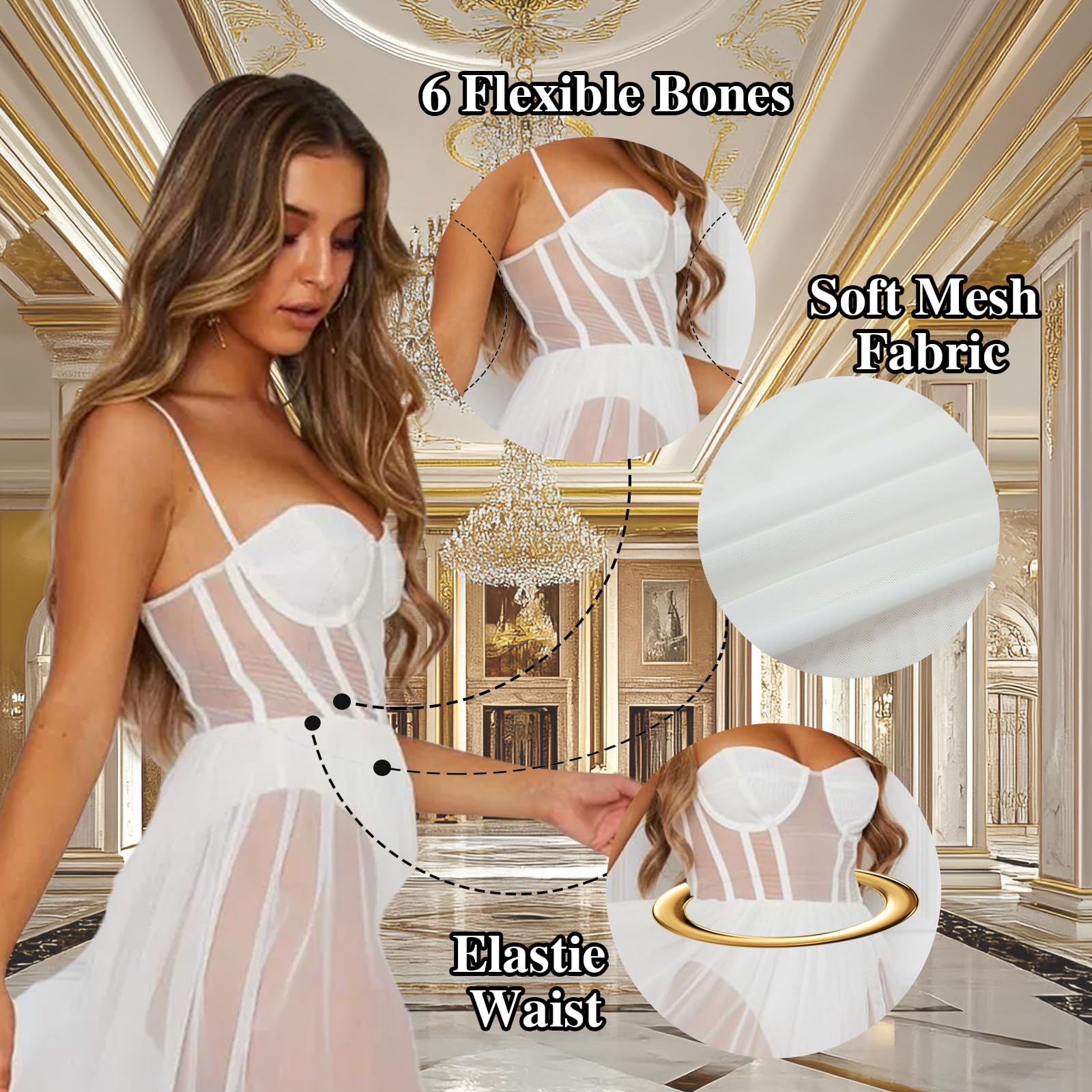 Robe Longue Moulante en Maille Transparente pour Femme avec Fente sur Le côté et Lingerie intégrée