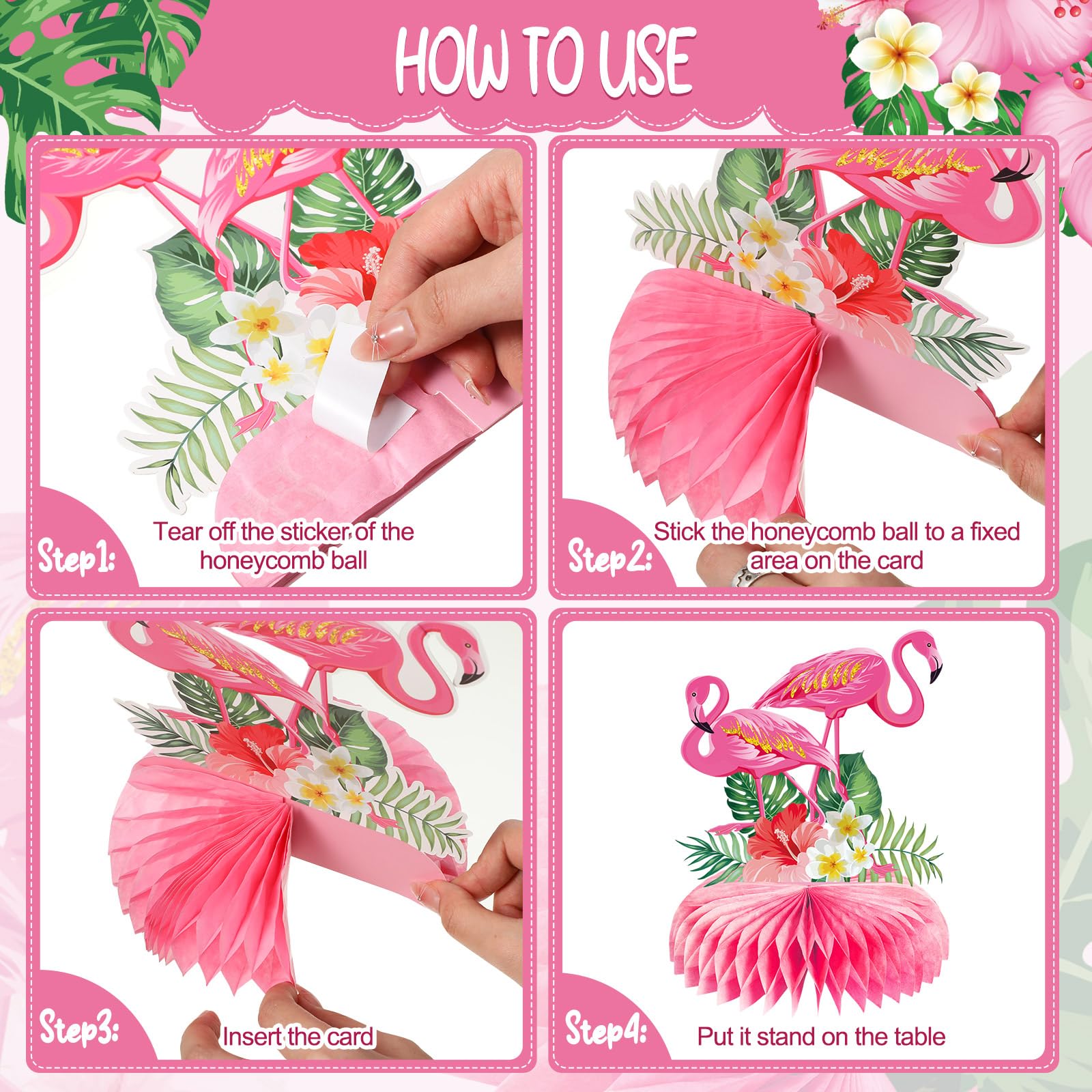 Wettarn 12 pezzi Centrotavola a nido d'ape fenicottero decorazioni Hawaii Luau Centrotavola a nido d'ape fenicottero festa centrotavola estate tropicale Aloha Party topper hawaiano Luau forniture per