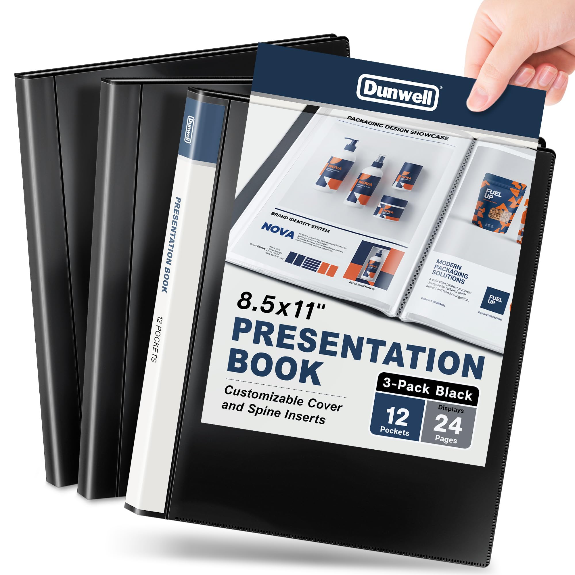 Dunwell Presentation Binder 12-Pocket, Displays 24 Pages, 8.5x11 Portfolio Binder with Plastic Sleeves, Storage and Organizer for Documents, Certificates, Projects, Photos (3 Pack, Black) โ image 1