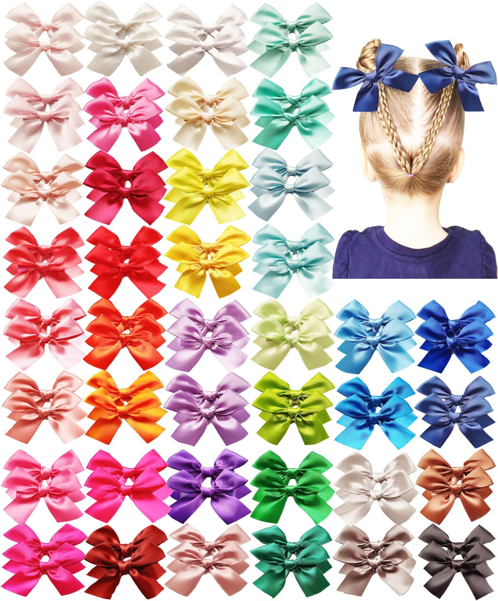 FavoritBow 80PCS 3 Inches Baby Girls Hair Bows Clips Grosgrain Ribbon Fully Lined