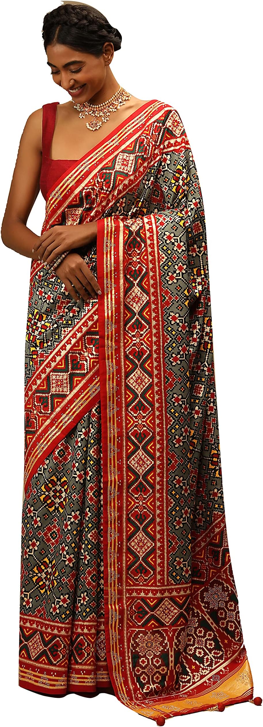 STYLE INSTANTSarees For Women Indian Cotton Art Silk Sari Patola Style Printed Saree & Unstitched Blouse