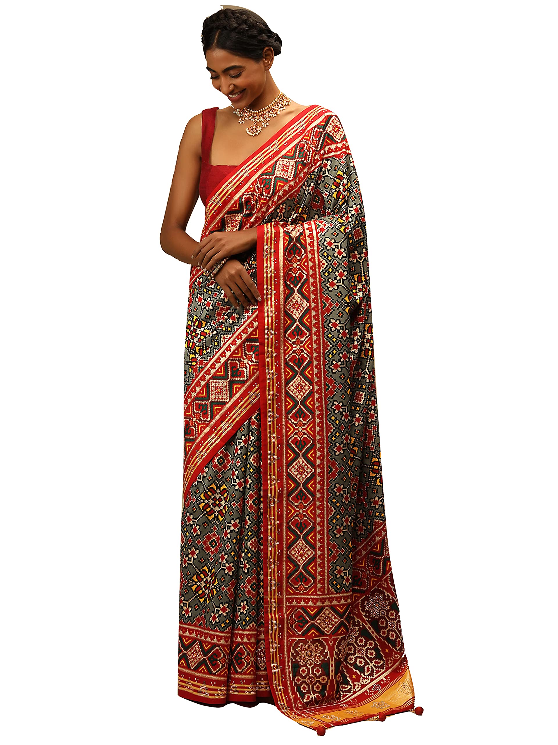 STYLE INSTANTSarees For Women Indian Cotton Art Silk Sari Patola Style Printed Saree & Unstitched Blouse