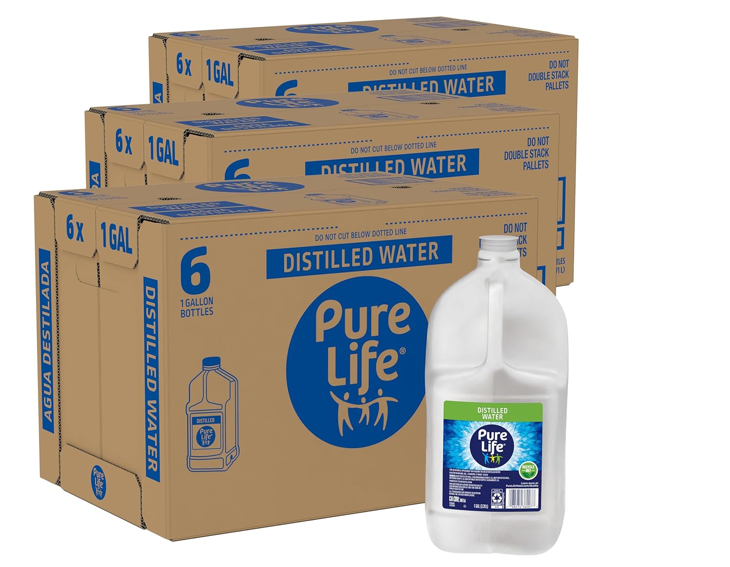 Distilled Water Gallons 3 Cases of 6 Side Handle 1Gallon Bottles 3 Cases (18