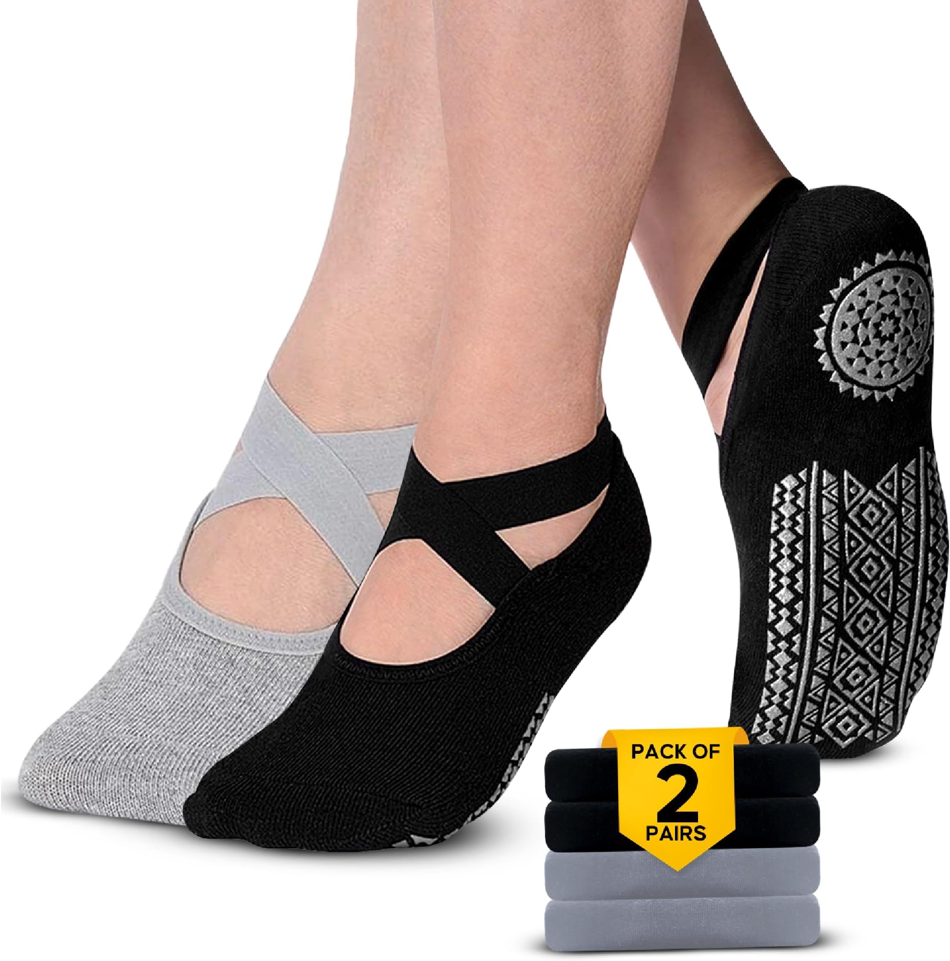 Pilates Socks for Women, Non-slip & Straps Yoga Athletic Socks with Grip for Women Grippers Socks, Barre Barefoot Workout Hospital