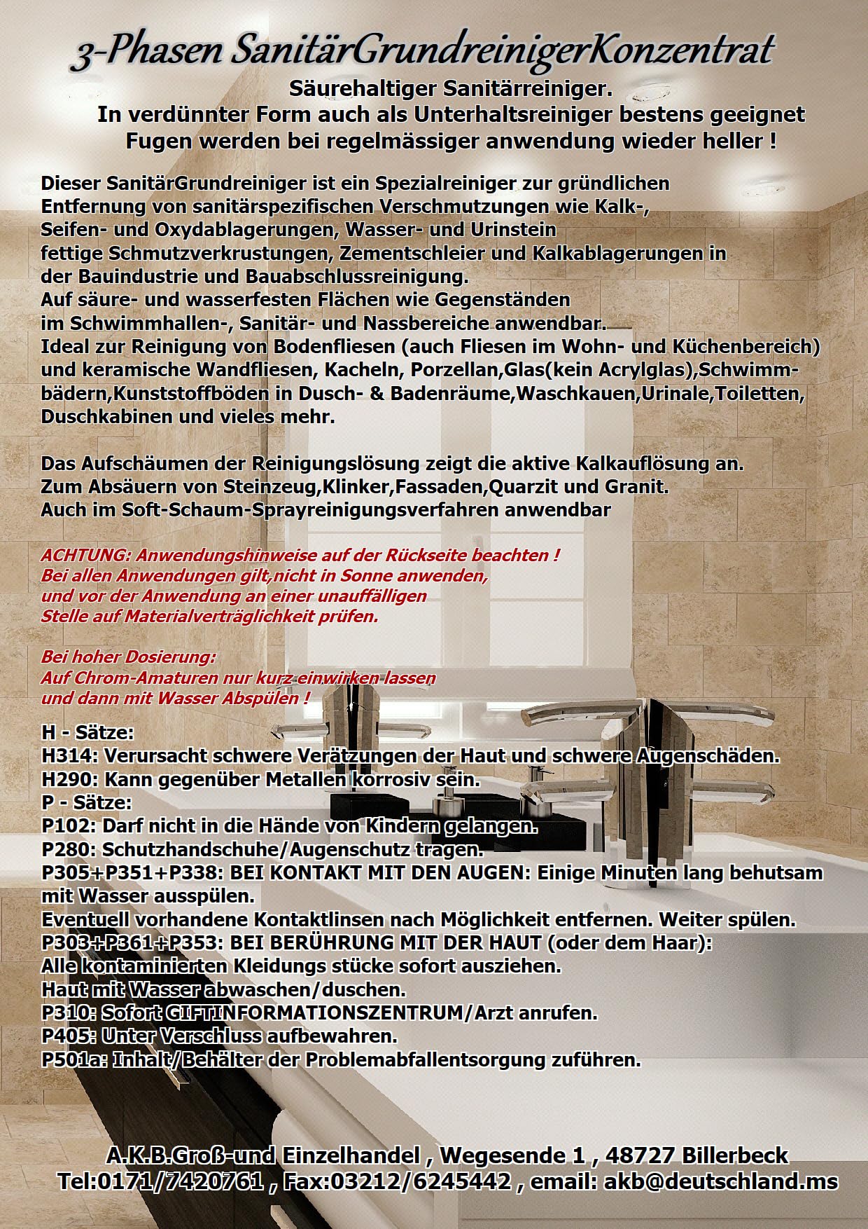 Sanitärreiniger GRUNDREINIGER VOLLKONZENTRAT Kraftgel, 3785 (5 L SaniGrundreiniger + kl-Hahn), Kalkreiniger, Badreiniger,