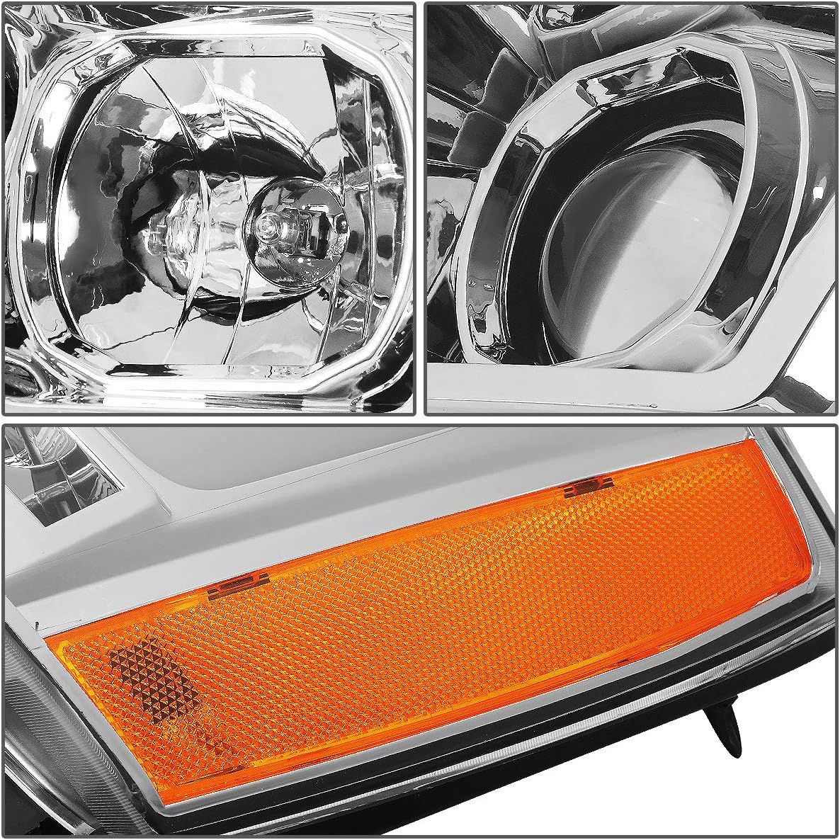 Auto Dynasty Sequential LED DRL Projector Chrome Amber Corner Headlights+Tool Kit Compatible with Tahoe Suburban 1500 2500 07-14