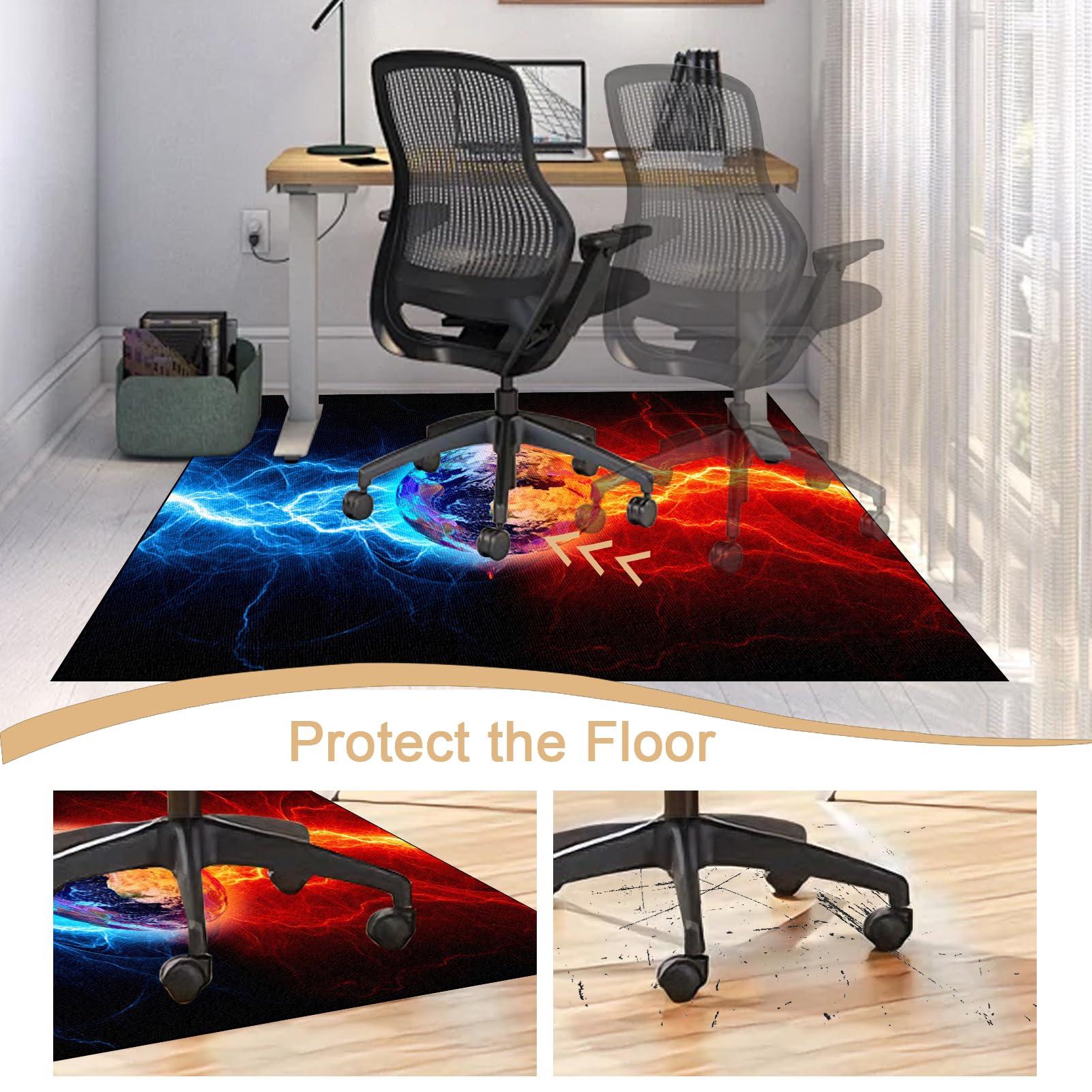 Tapis Chaise de Gaming Antidérapant 180 x 200 cm Tapis de Sol Gamer pour sols durs, Tapis de Protection de Sol pour Chaise de Bureau, Tapis pour Chaises à roulettes/d'Ordinateur, Protège Les Sols