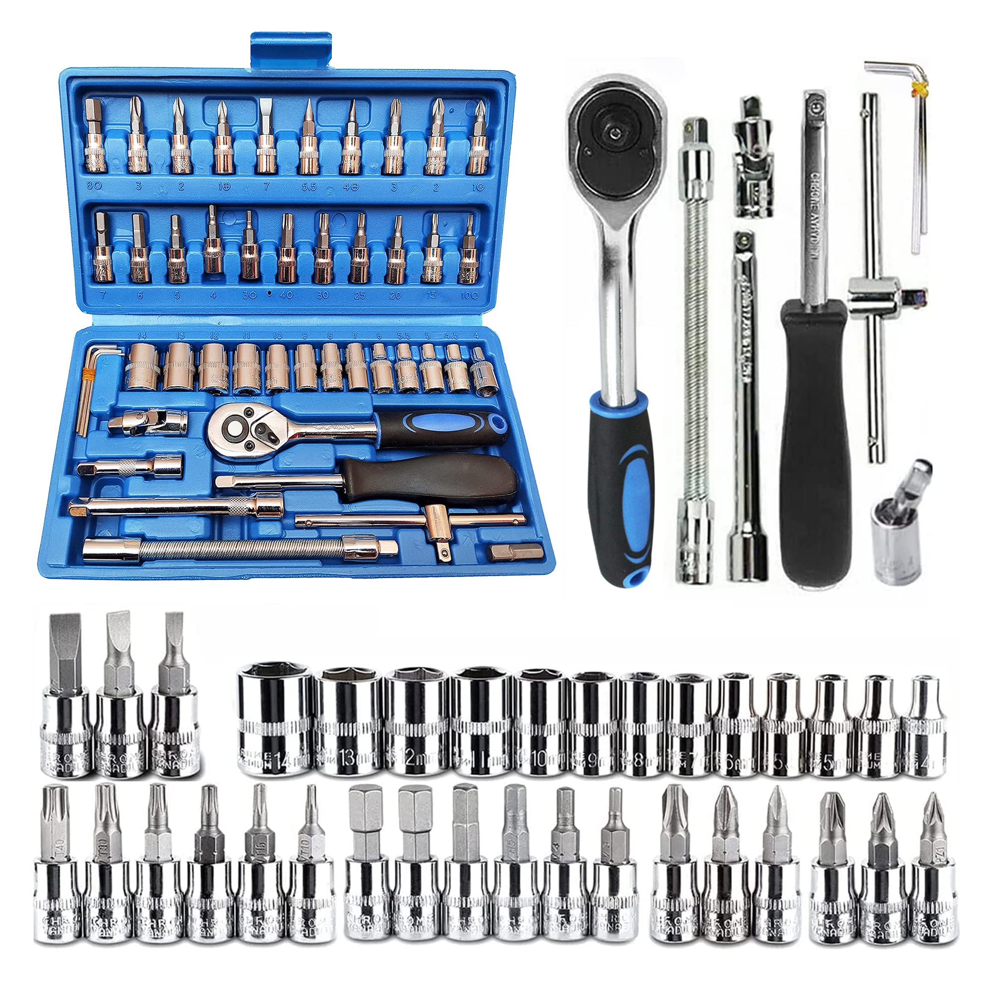 AEGON SS46 Heavy Duty 1/4" Combinational Ratchet Socket Wrench Spanner 46 Pieces Chrome Vanadium Hand Tool Kit Set For Repairing Work, DIY, Auto Repairs Car & Bike (B0C4SZGFYV) Amazon Price History, Amazon Price Tracker