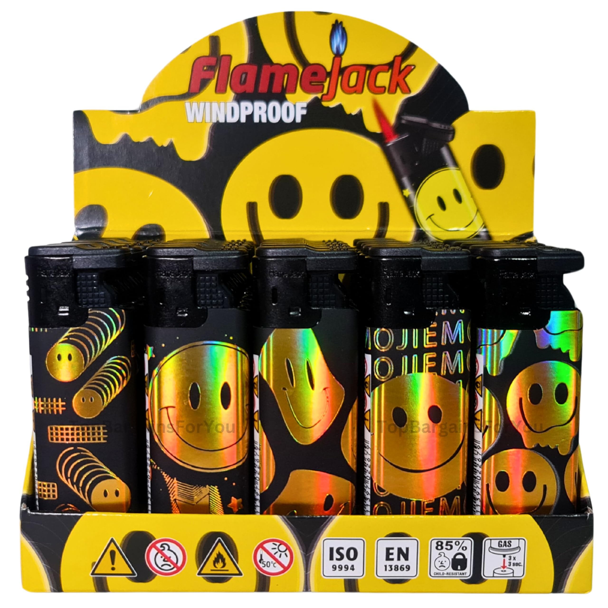 Zactly - 5 x FlameJack Colourful Windproof Dustproof Jet Lighters Really Powerful – LIMITED EDITION (Golden Smile)