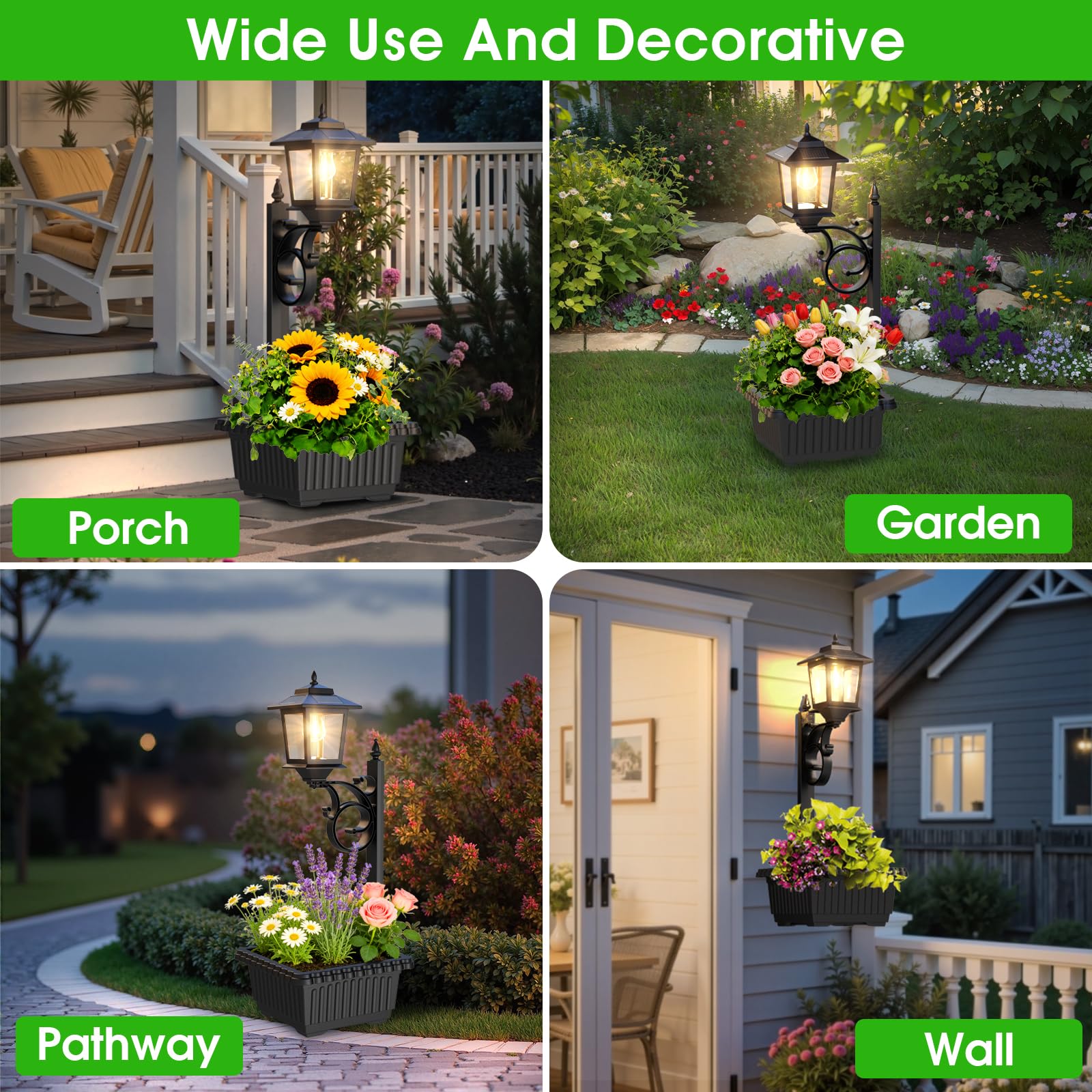 Melunar Outdoor Flower Pots 2 in 1, Solar Post Lamps Waterproof, Solar Lamp Post Lights, Wall Mount or Freestanding, Outdoor Decorative Lamp for Garden, Patio, Front Porch, Back Door, Warm White. - 3