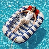 Funscape Inflatable Tanning Pool Float with Water Sprinkler, Adult Lounger Raft with Pillow & Cup Holder, 70x47" Blue Swim Mat