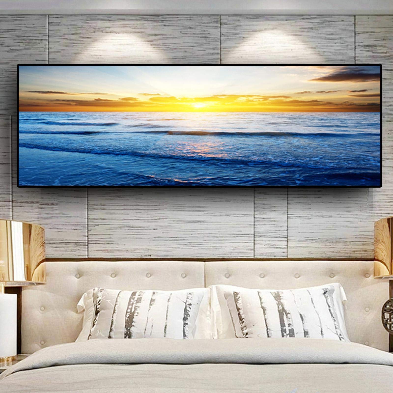 Tramonti Natura Oceano Spiaggia Panorama Paesaggio Tela Pittura Scandinavo Poster e Stampe Wall Art Immagini sul comodino 50x150cm Frameless
