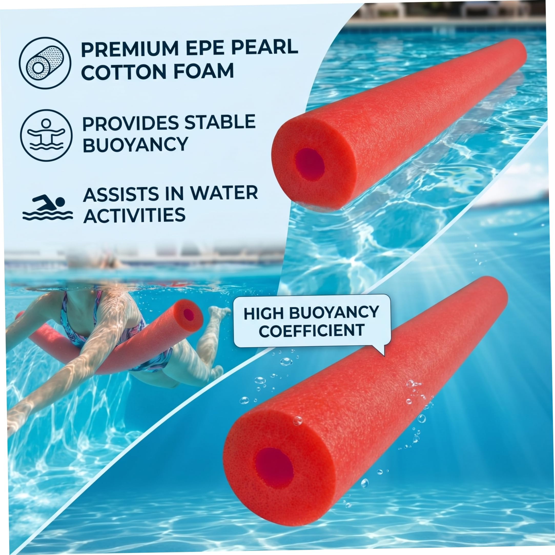 Jumbo-Poolnudeln, 2er-Pack, Schaumstoffschwimmer, blau, 47, 24 Zoll.