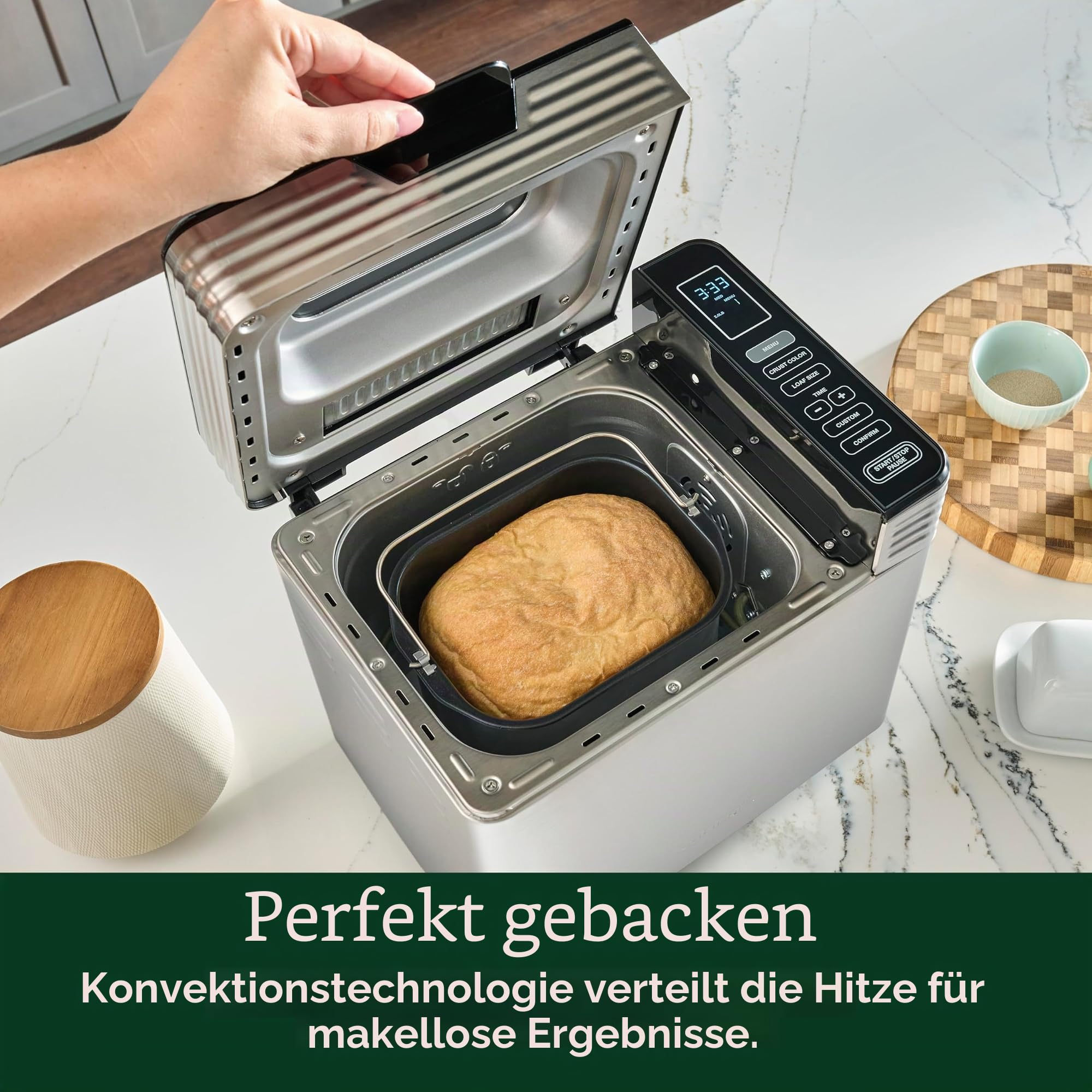 Cuisinart Brotbackmaschine, Edelstahl-Konvektionsbrotmaschine mit 16 Menüoptionen, 3 Kastengrößen bis zu 0,9 kg, 3 Krustenfarben, inklusive Messbecher, Löffel und Knethaken, CBK-210