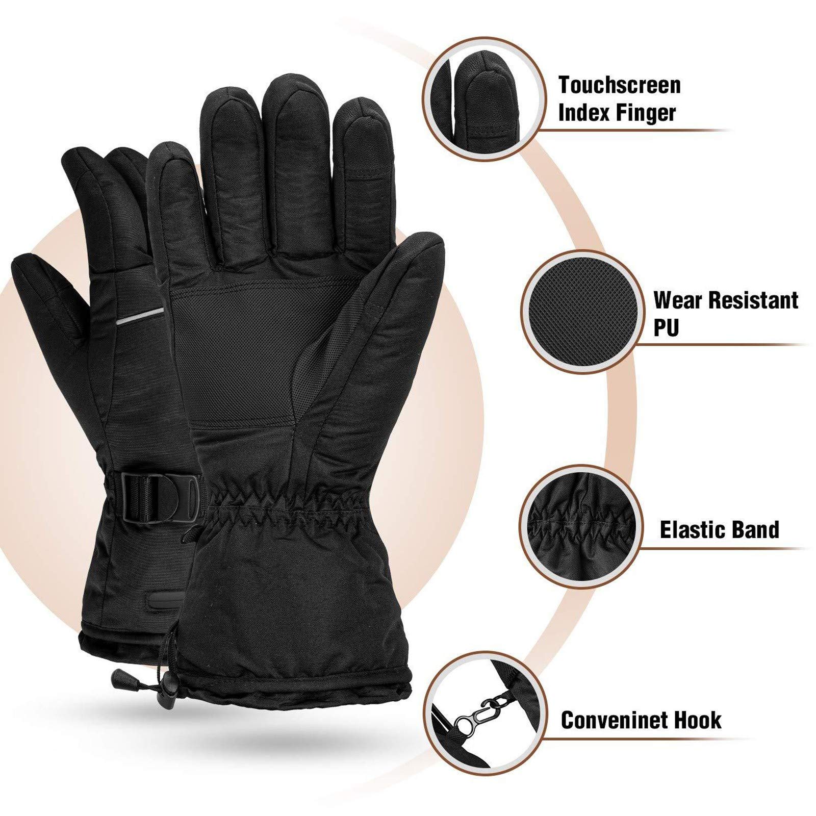 Elettrici Guanti Riscaldati Ricaricabili 3,7 V 3200 mAh 3 modalità Riscaldamento, Guanti Invernali Caldi Touch Screen, Adatti per Moto Sci Caccia Bici Escursionismo Black,XL