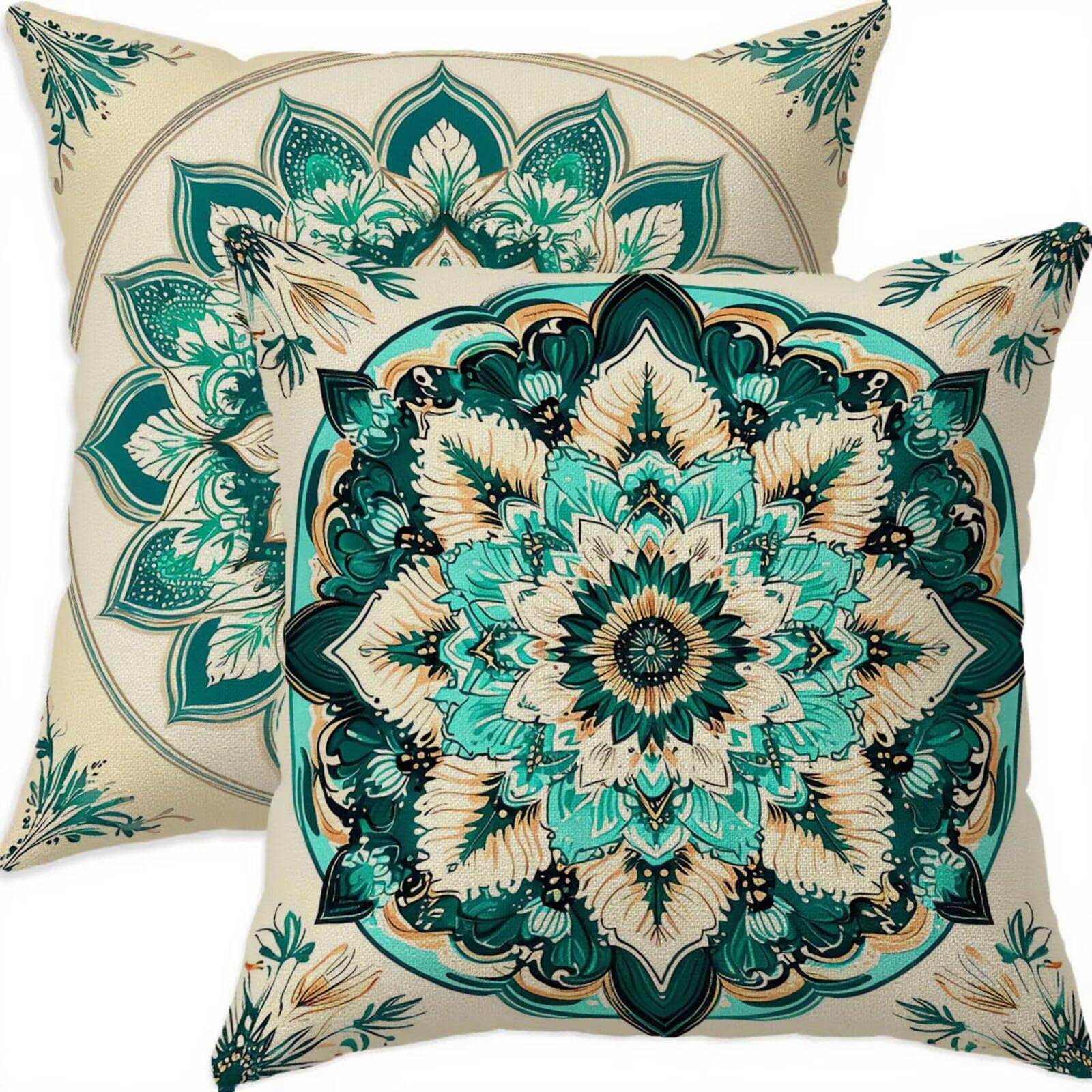 Taie oreiller bleu imperméable housse coussin 60x60cm lin vintage lot de 2