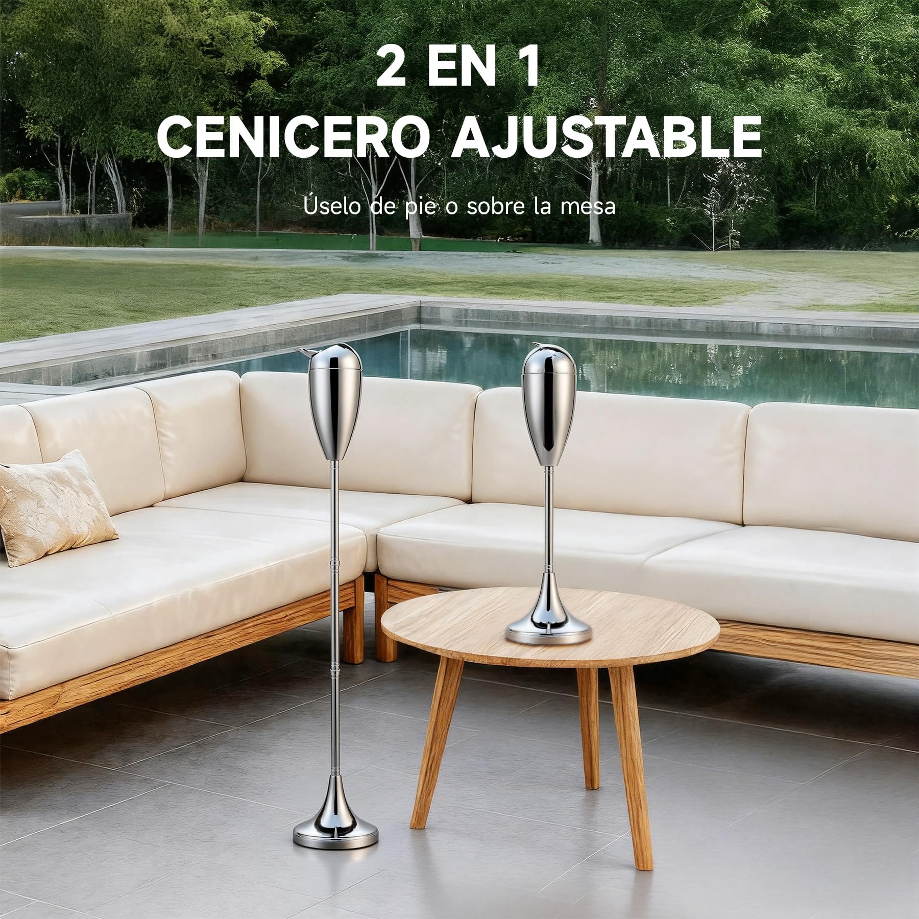 CO-Z Cenicero de Pie Ajustable con Soporte y una Caja para Cigarillos Cenicero Portátil para Interior Cenicero de Pie Moderno de 50cm 70cm 89cm de Alto