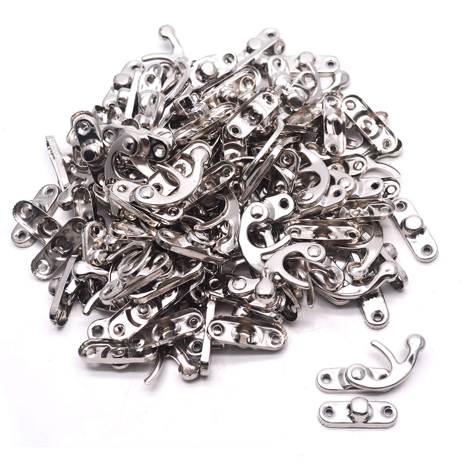 Tulead Silver Hook Latch Left Latch Buckle 1.3"x1.1"x0.3" Iron Swing Clasp Decorative Box Clasp Buckle Latch Clasp with Screws Pack of 50