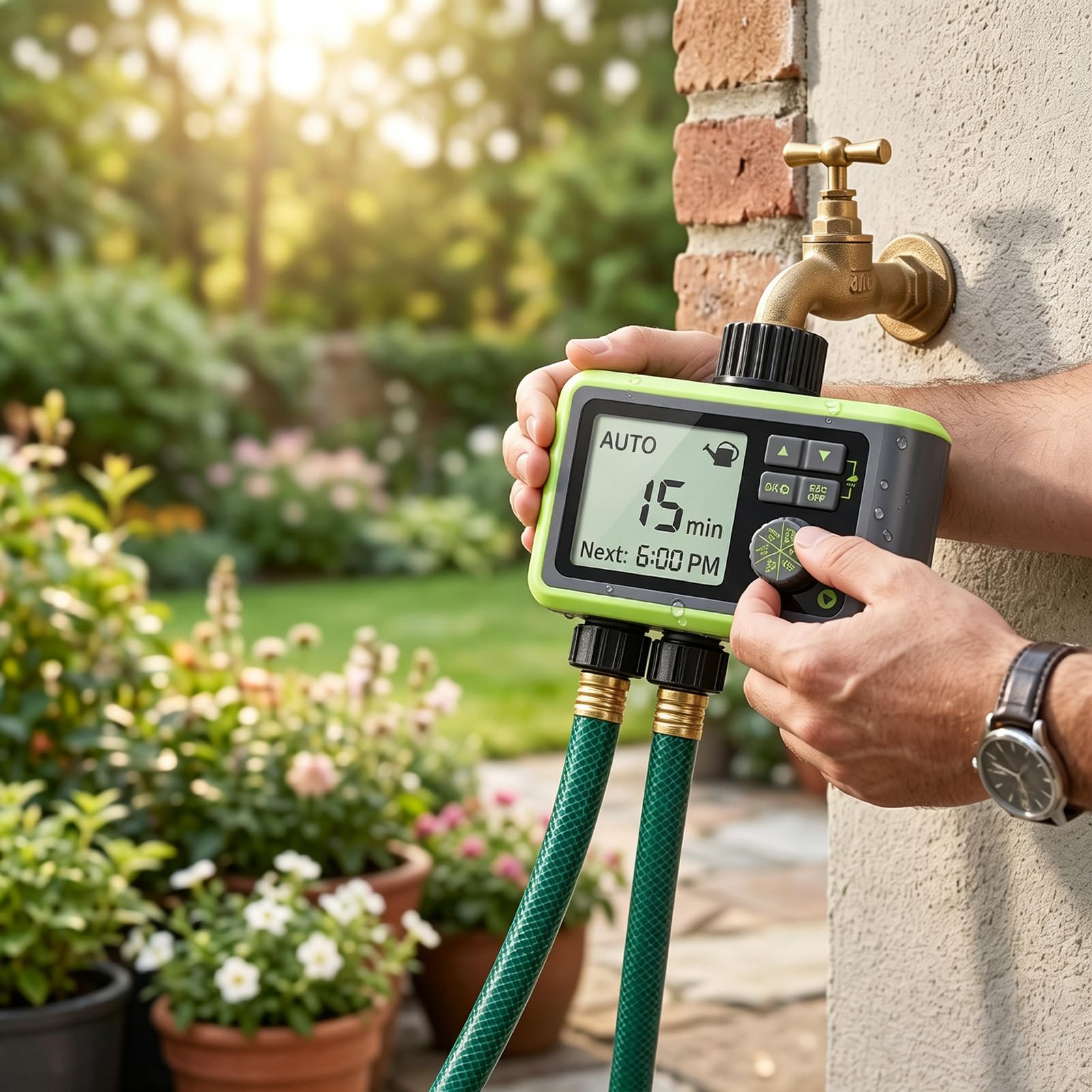 Yctze Timer Irrigazione a Doppia Zona, Programmatore Acqua con 4 Programmi Indipendenti for Irrigazione Giardino