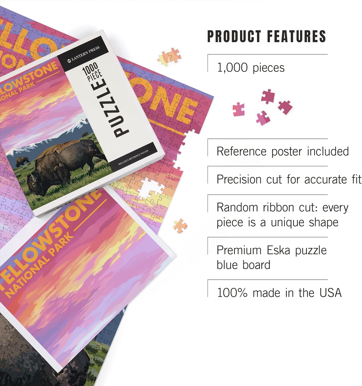 Yellowstone National Park, Bison and Sunset (1000 Piece Puzzle, Challenging Jigsaw Puzzle for Adults, Made in USA)