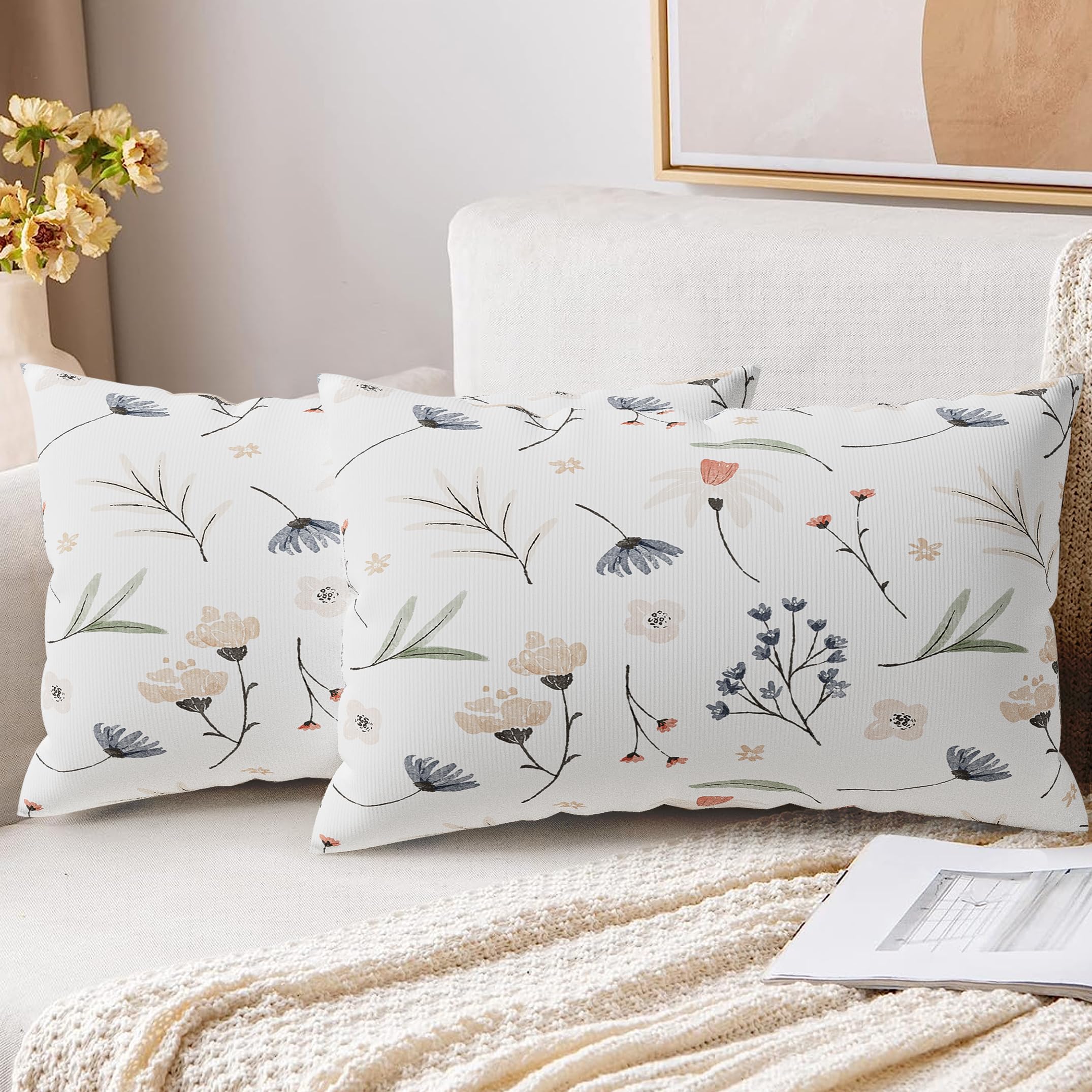 XPHZZL Cushion Cover 2 Pack 30 x 50 cm - Plain Flower Wild Flower Plant Pillow Covers for Sofa Bed Garden Outdoor Spring Decor Flower Plant with Invisible Zipper 12 x 20 Inch