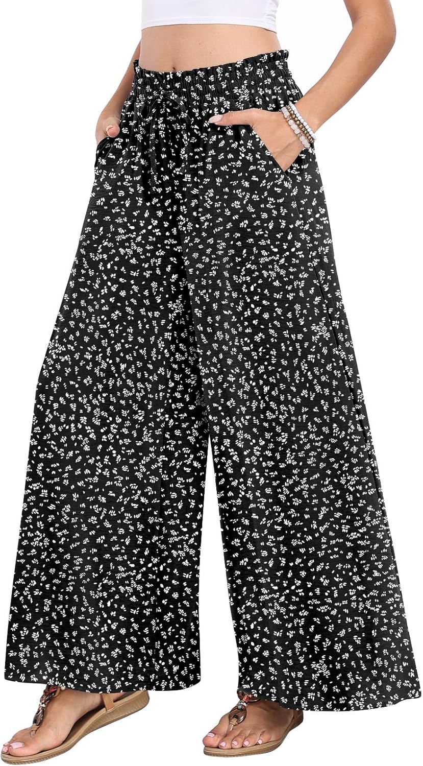 Netsmile Women's Wide Leg Palazzo Pants Dressy Flowy Casual High Waist Drawstring Beach Boho Trousers with Pockets - Image 3