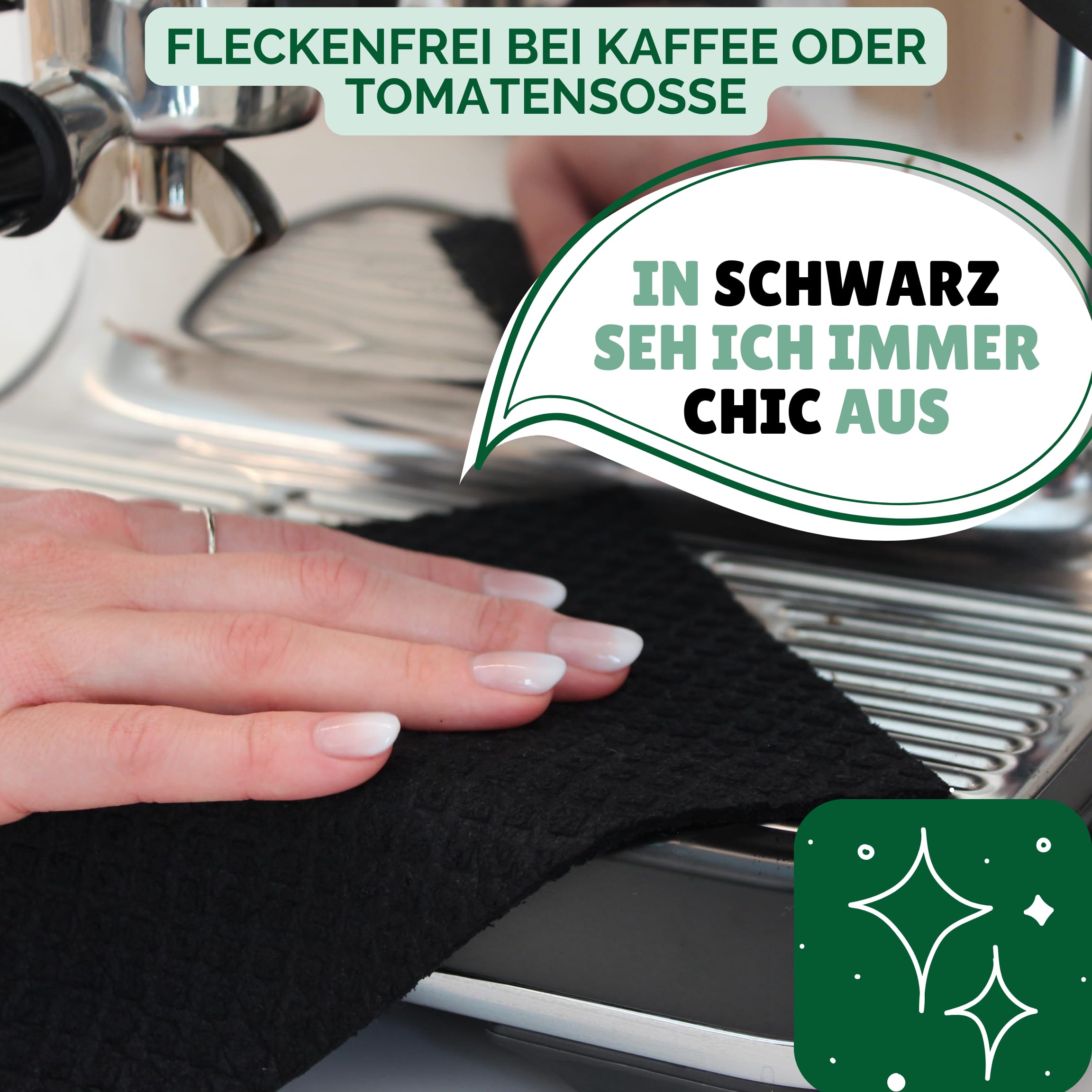 Protea 6er Set ÖKO-Küchentücher & Spültücher kompostierbar - Schwammtücher ökologisch - nachhaltige Reinigungstücher Geschirrtücher - 100% biologisch abbaubar - Made in Germany (Schwarz)