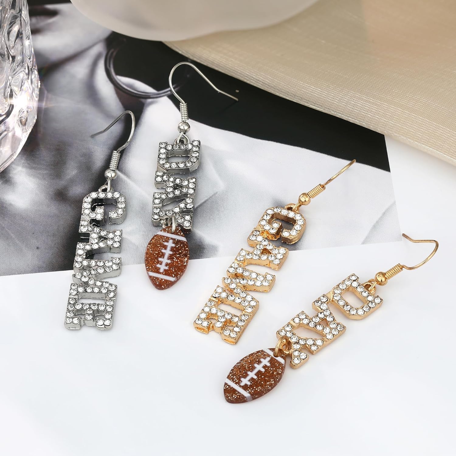 Football Dangle Earrings for Women, Gold and Silver Football Bow Cheer Earrings for Game Day Outfits Accessories Team Sports Fan Earring Jewelry Football Mom Gifts - Image 8