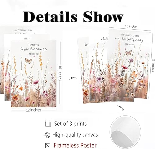 Miniatura 2 de 3 piezas de lienzo cristiano para cuarto de bebé, versículo bíblico, flores silvestres, pintura floral, cuadros, decoración de pared, póster