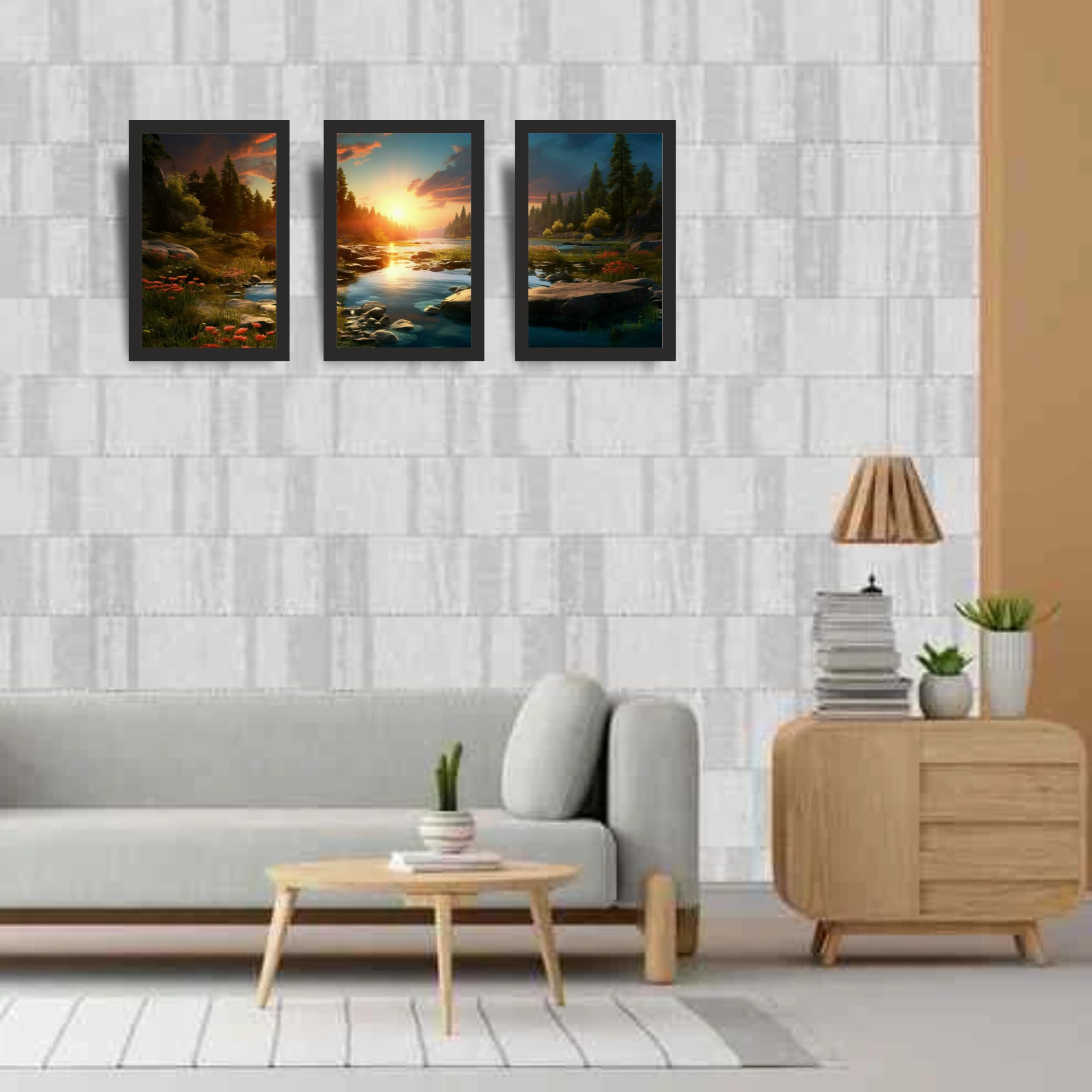 Sunset River Valley Wall Art Frame Set of 3