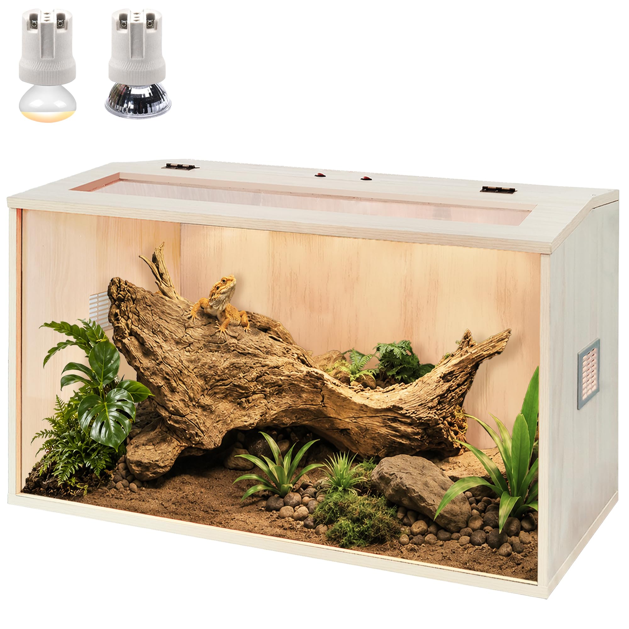 Prolee Reptilien-Terrarium-Tank, groß, 61 x 40,6 x 40,6 cm, verbesserter Bartdrachen-Panzer mit Haustür und Dachtür, Schlangentank mit integrierter Lampenfassung und Schalter