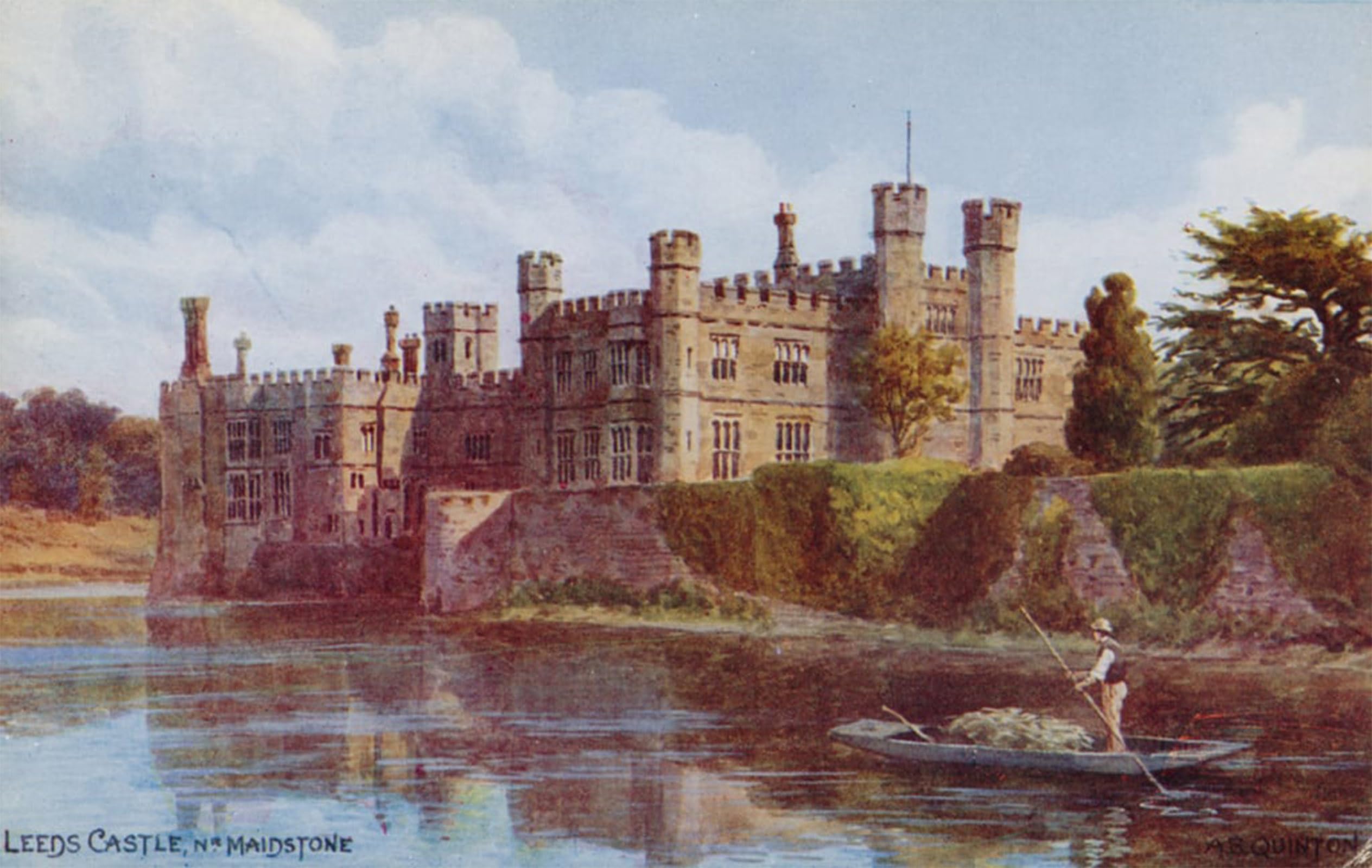 SERENDIPITP Vintage Picture Print on Canvas Wall Art Poster Leeds Castle Near Maidstone by Alfred Robert Quinton Artwork Print Poster for Wall Decor 60x90cm