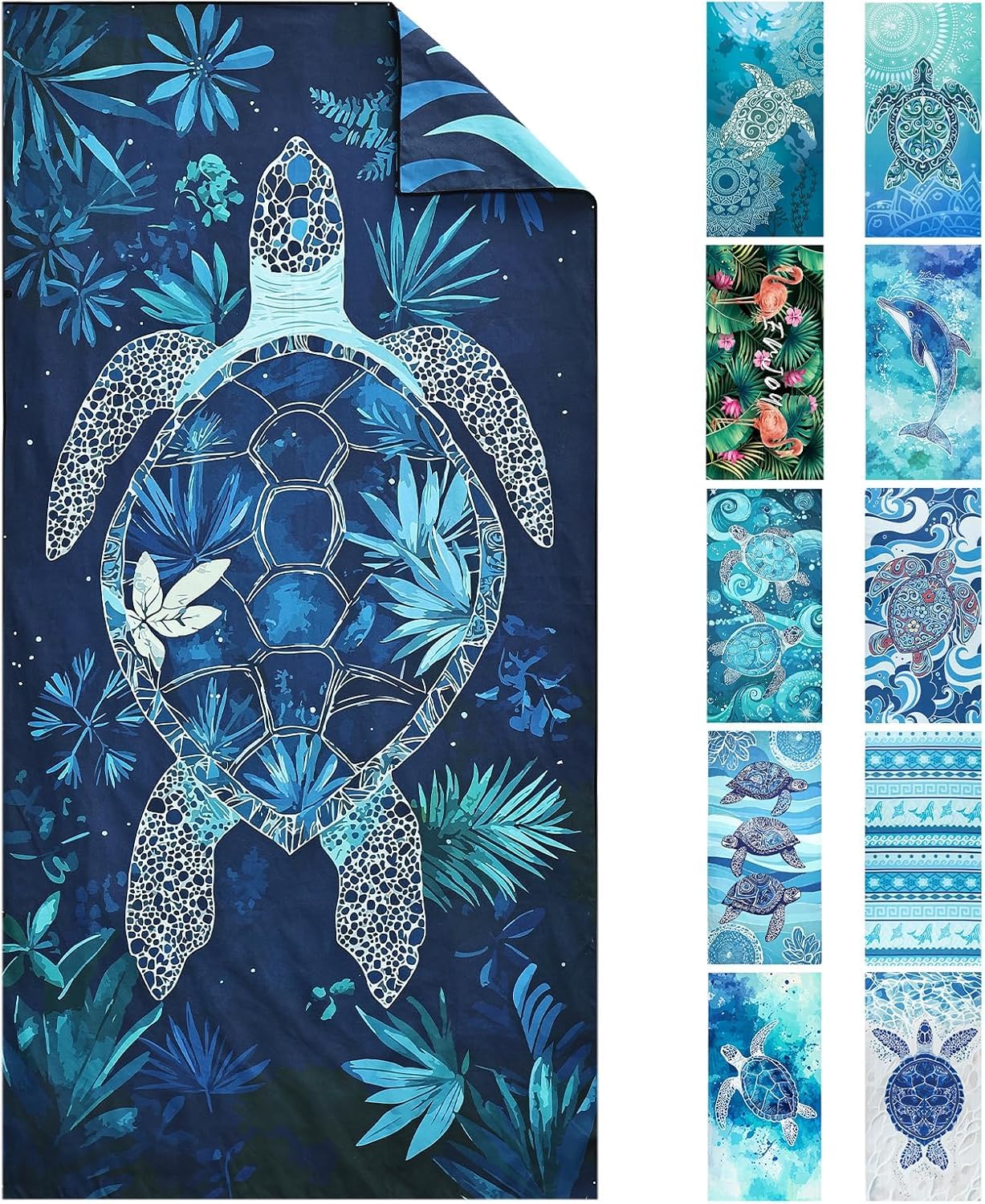 joyoldelf Telo Mare Microfibra Grande - 180x90 cm Telo Mare, XXL Asciugamano Mare Antisabbia,Stuoia Spiaggia Grande Asciugatura Rapida, Teli Mare Microfibra Leggero E Portatile(Tartaruga Giungla)