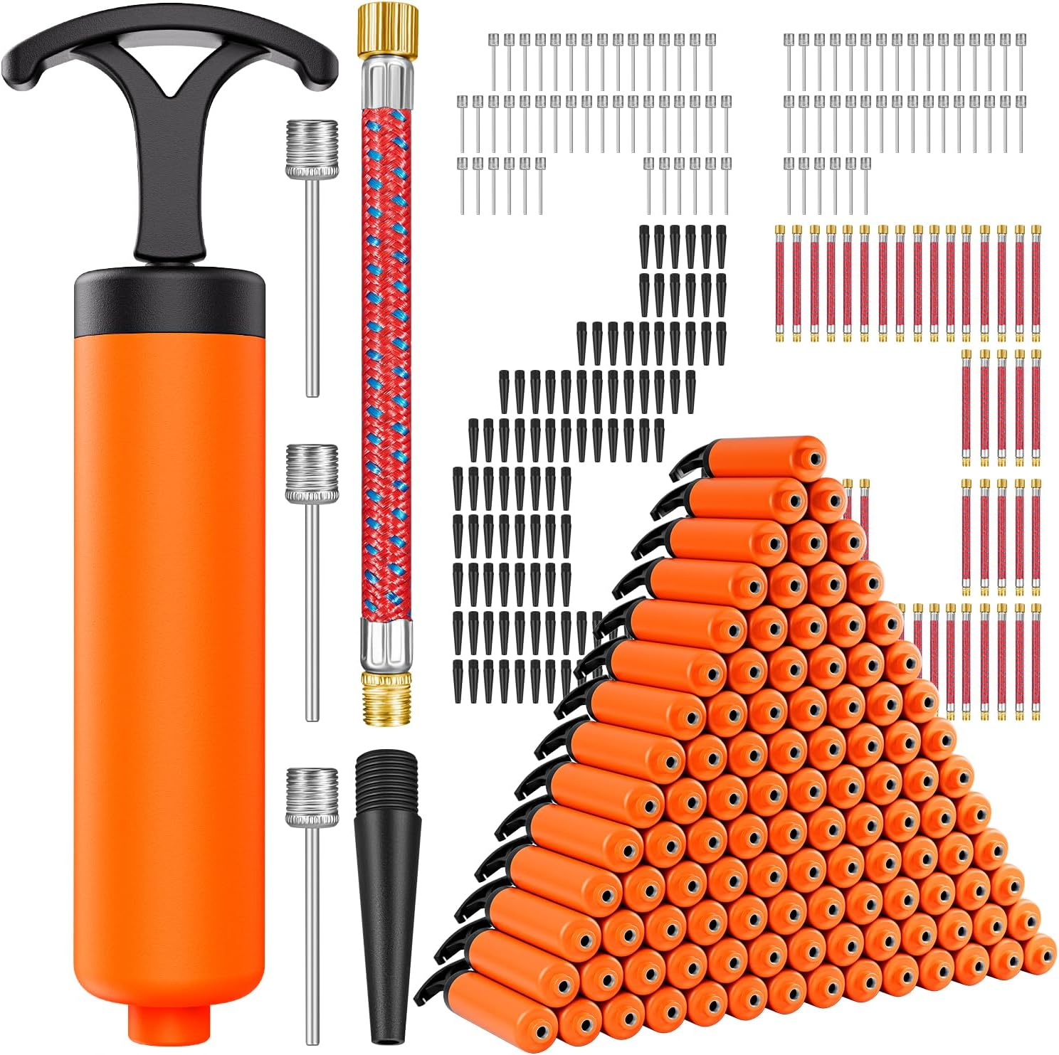 Ball Pump, Ball Pump for Sport Balls, Soccer Ball Pump, Hand Pump with 3 Needles, Nozzle, Extension Hose, Perfect for Volleyball, Basketball, Rugby, Balloon, Exercise Ball Inflator System