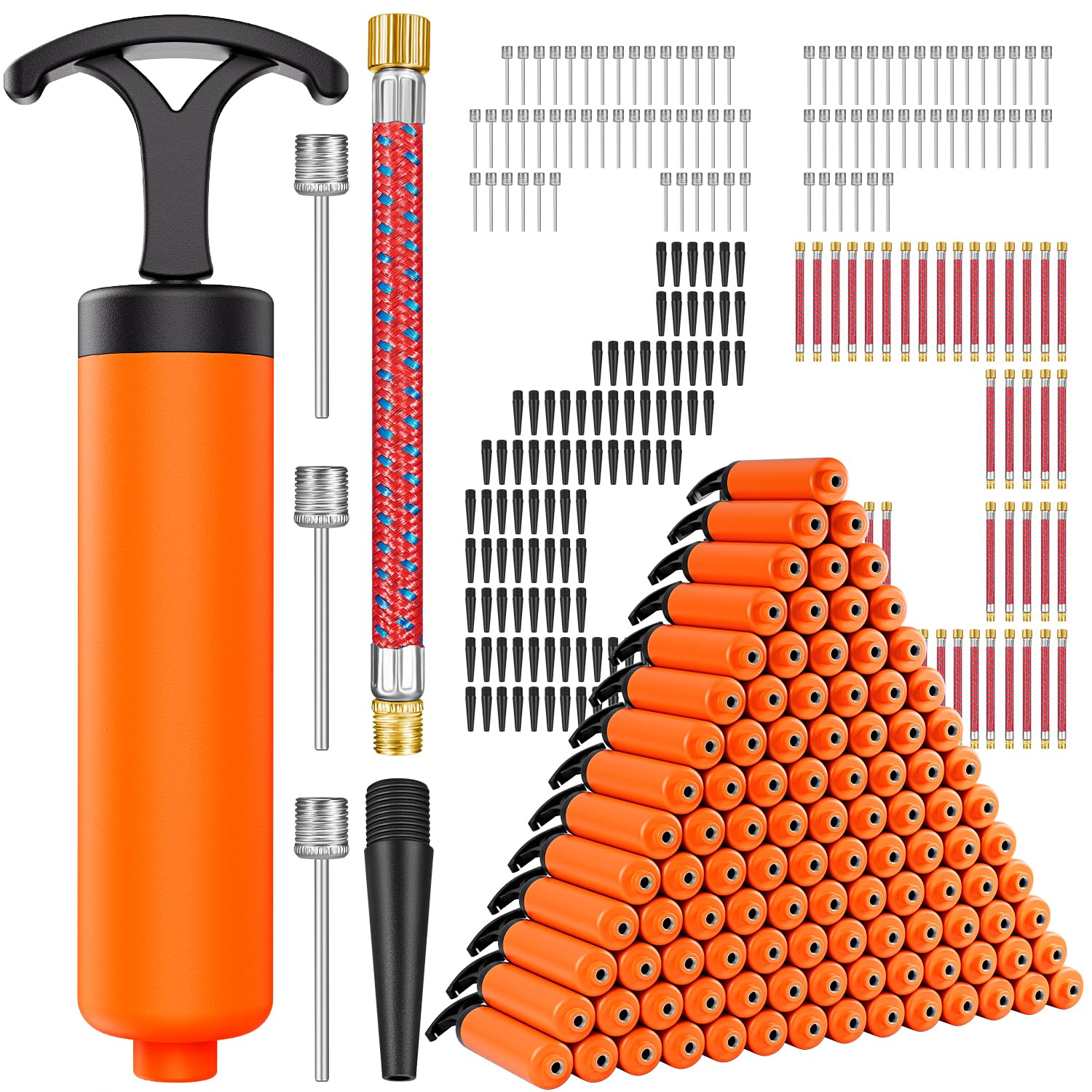 Ball Pump, Ball Pump for Sport Balls, Soccer Ball Pump, Hand Pump with 3 Needles, Nozzle, Extension Hose, Perfect for Volleyball, Basketball, Rugby, Balloon, Exercise Ball Inflator System