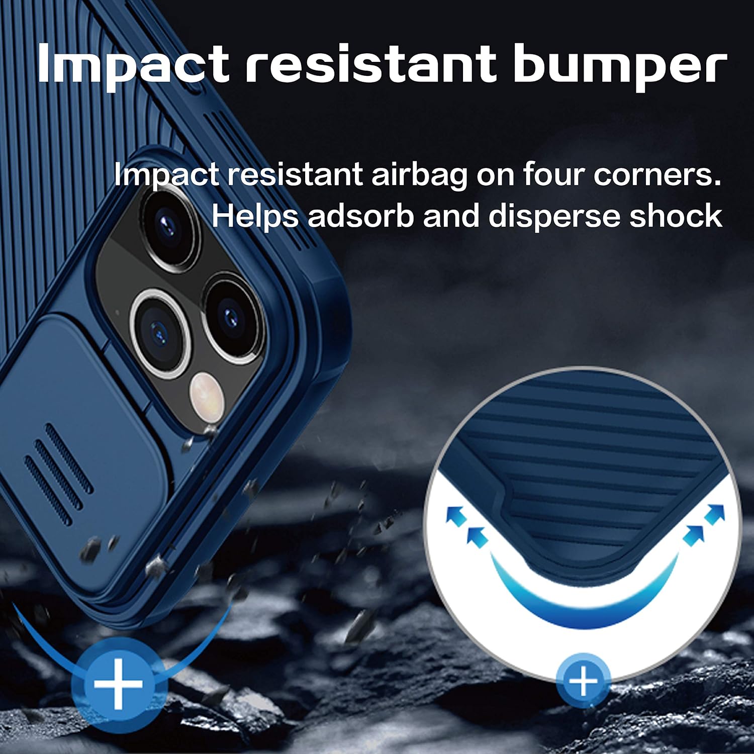 imluckies Compatible with iPhone 12 Pro Max Case with Camera Cover, Hard PC Back & Soft Bumper, Protective & Slim Fit, Camera Protection Case for iPhone 12 Pro Max 6.7" 2020-Blue